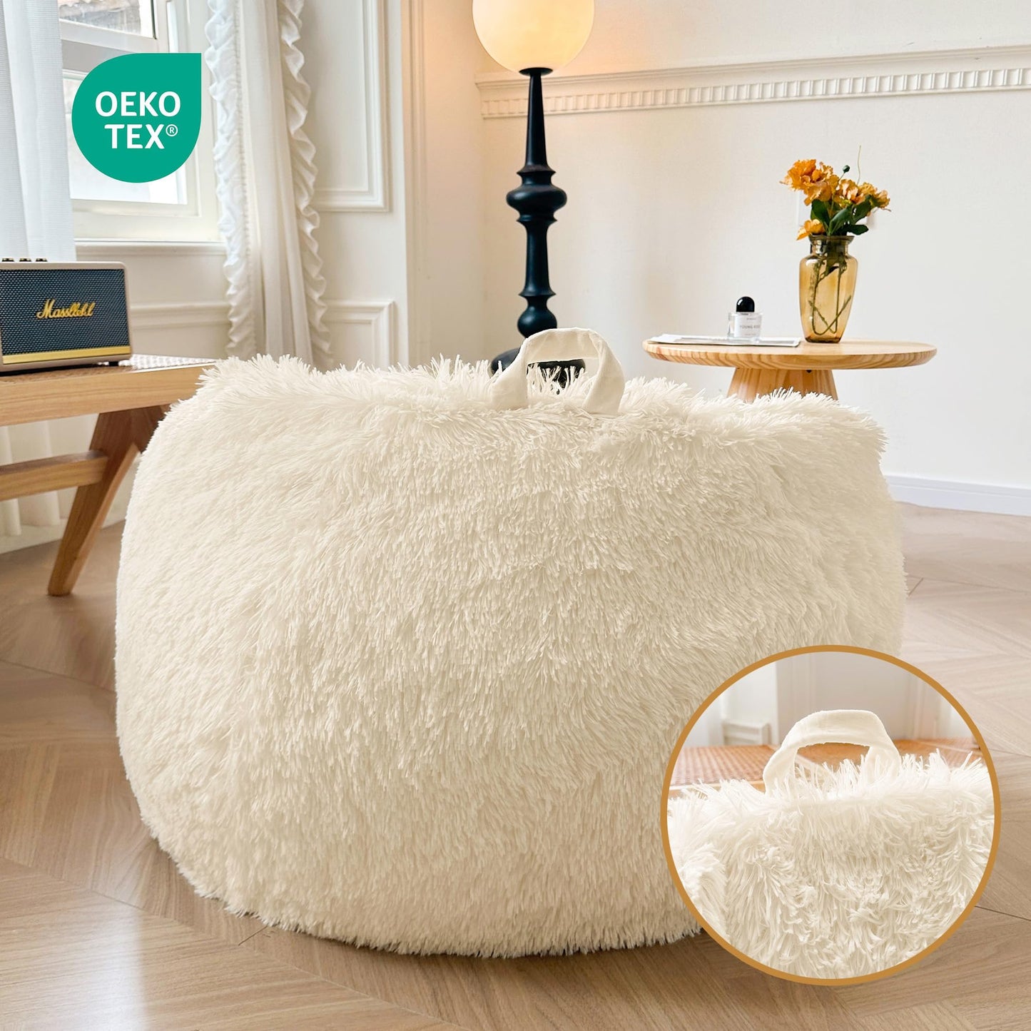 XeGe Soft Faux Fur Stuffed Animal Storage Bean Bag Cover(No Filler), Beige