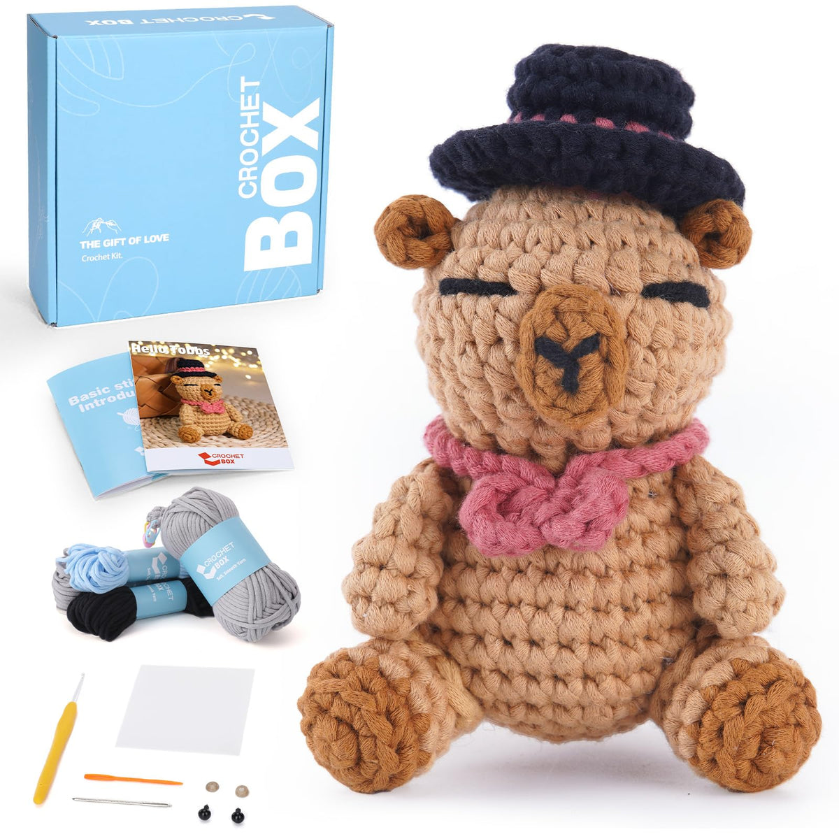 CROCHET BOX Crochet Kit for Beginners Adults - Capybara Starters Crochet Kit, Beginners Crocheting Kitting for Adults Kids, Craft Gifts with Crochets