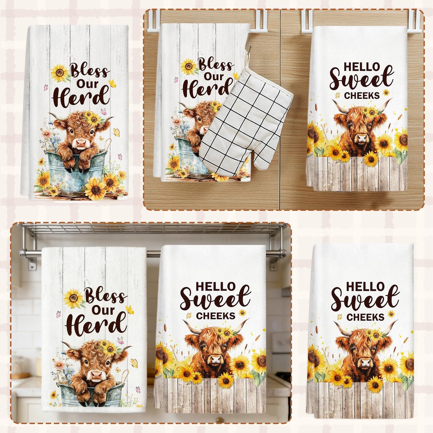 Fakcrkun Highland Cow Gifts, Highland Cow Tea Towel Set of 2, Soft Absorbent Microfiber Kitchen Towel for Kitchen, Home, Gift for Mother's Day