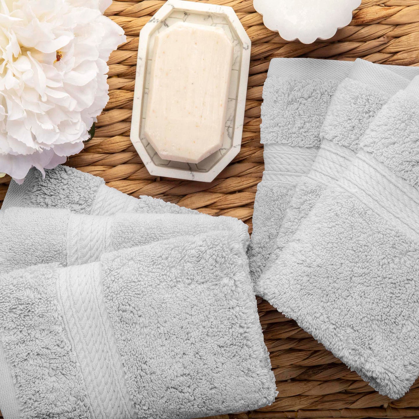 Superior Egyptian Cotton Pile Face Towel/Washcloth Set of 6, Ultra Soft Luxury Towels, Thick Plush Essentials, Absorbent Heavyweight, Guest Bath