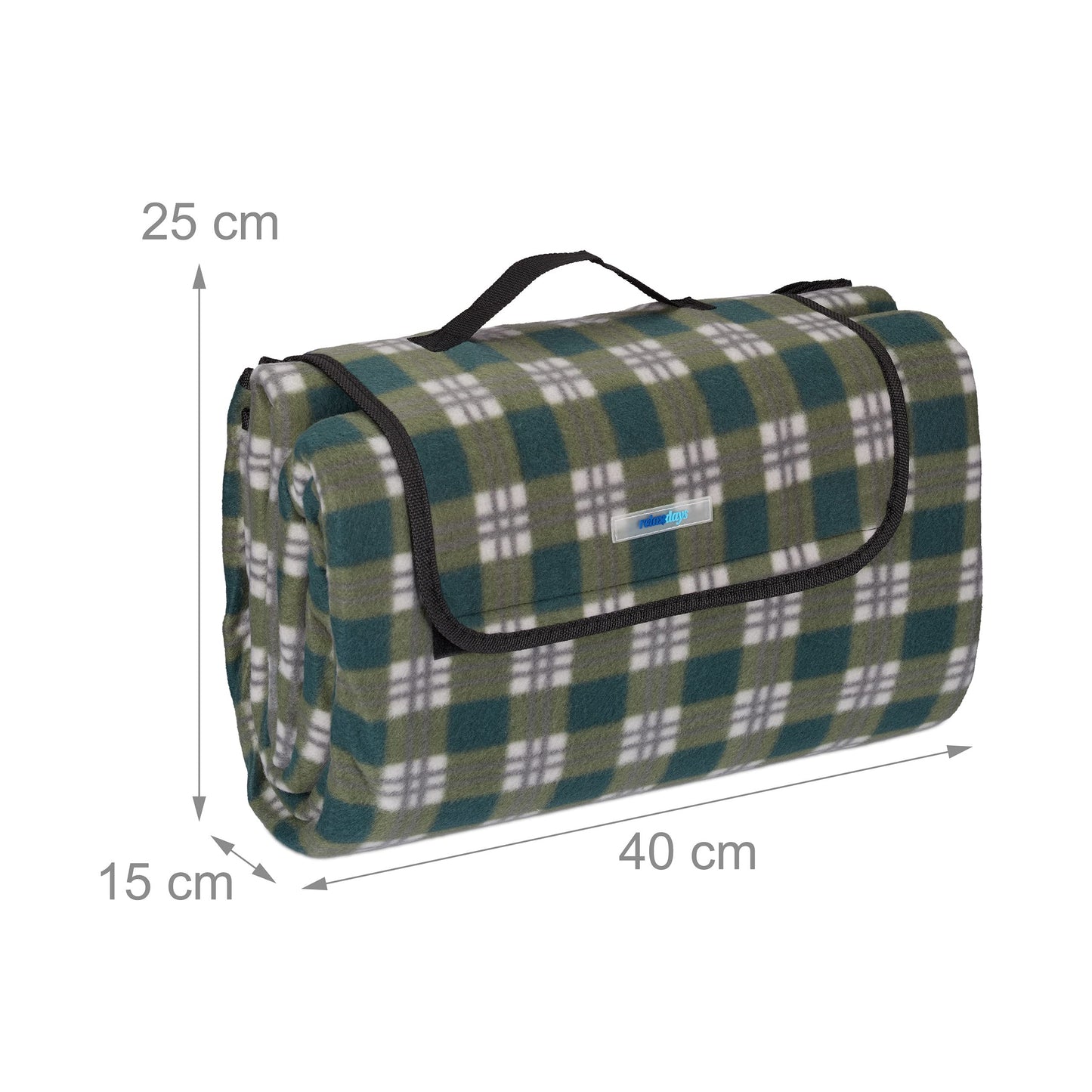 Relaxdays XXL Picnic Blanket, Aluminium Coating, Folding Beach Rug with Handle, 200x200cm cm, Chequered, Green-Grey