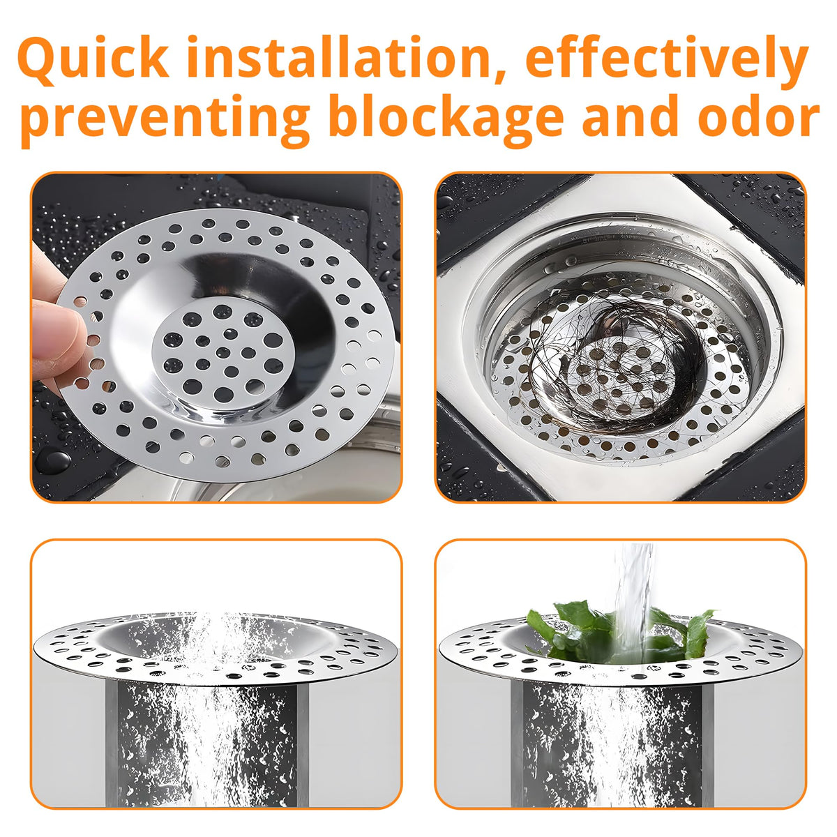 4 PCS Drain Hair Catcher, Stainless Steel Kitchen Sink Strainer Plug Shower Bathroom Plug Hole Sink Filter, Drain Protector Filter(7.3CM, 7.7CM)