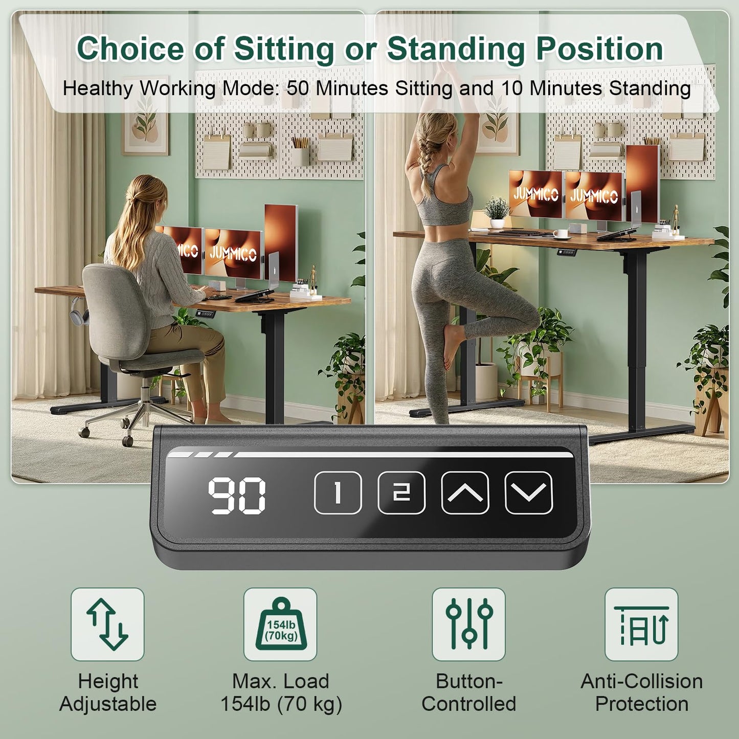 JUMMICO Electric Standing Desk 140 x 60 cm Home Office Height Adjustable Desk, Computer Lift Table with Smart Panel
