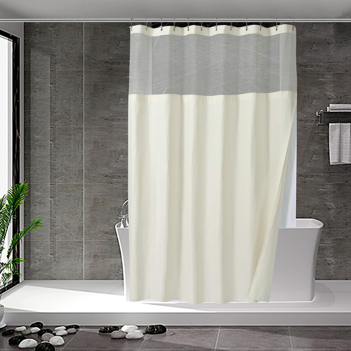 N&Y HOME Waffle Weave Shower Curtain with Snap-in Fabric Liner & Hooks Set - Hotel Style Cream Shower Curtain for Bathroom, Water-Repellent &