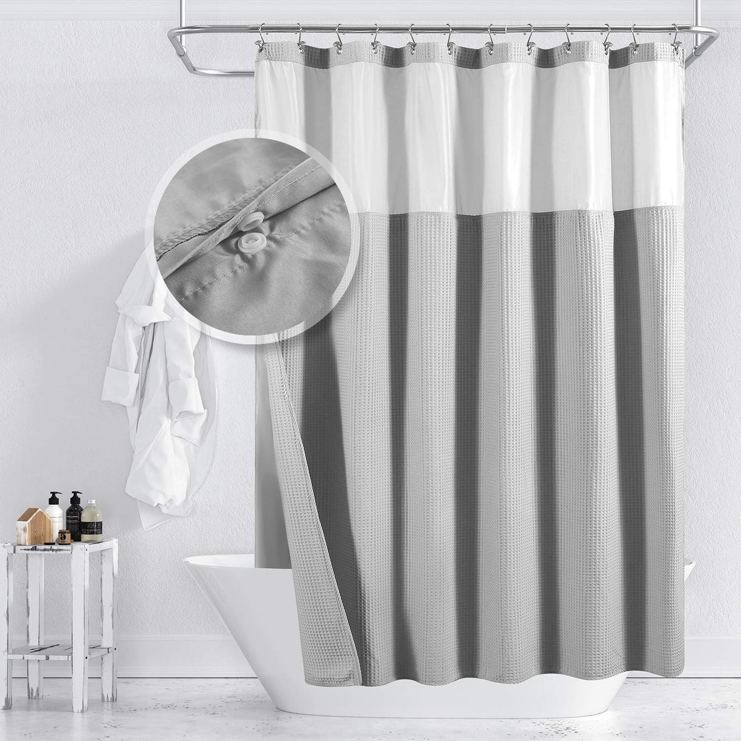 Barossa Design Cotton Blend Waffle Weave Shower Curtain with Snap-in Fabric Liner, Hotel Luxury Spa, Mesh Window Top, Machine Washable, Lake Wanaka