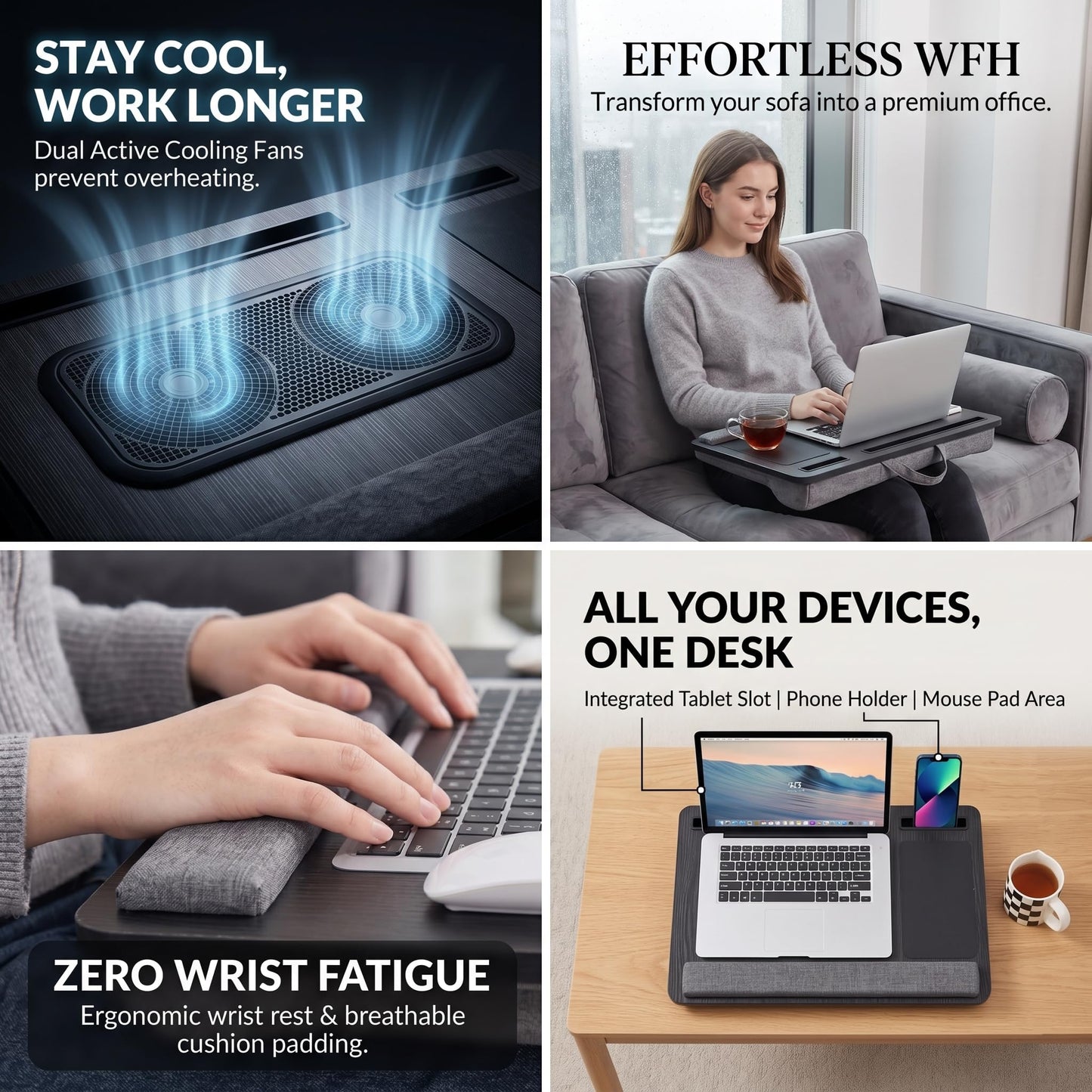 Froxique Laptop Tray with Pillow Cushion - Adjustable Lap Desk for Bed & Sofa -, Portable Computer Stand Ideal for Bed, Sofa, and Desk Use