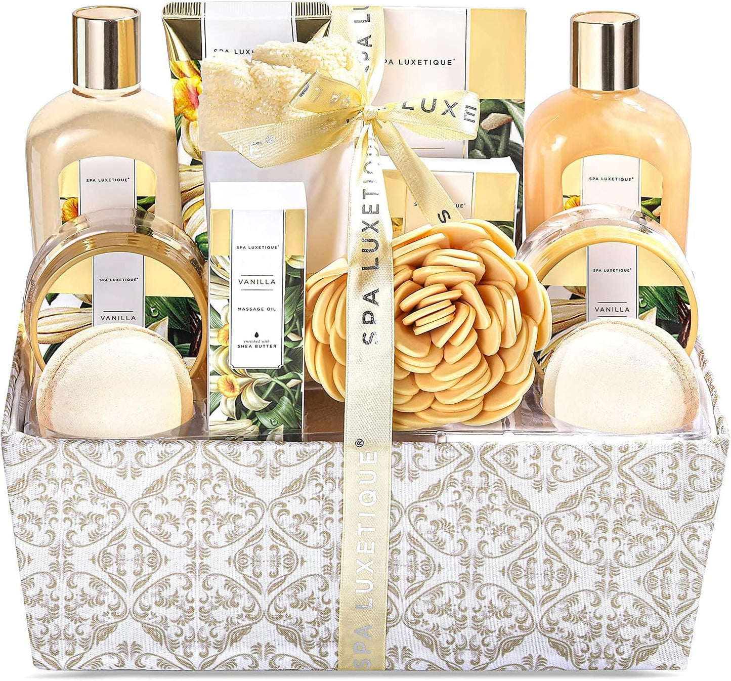 Spa Luxetique Spa Gift Set,12pcs Vanilla Shower Set, Pamper Gifts for Women, Bath Gift Set with Body Lotion, Bath Bomb, Bubble Bath, Bath Sets for