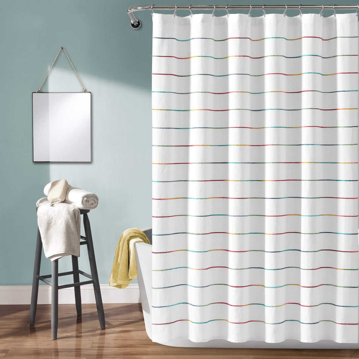 Lush Decor Ombre Stripe Yarn Dyed Cotton Shower Curtain, 72" W x 72" L, Rainbow - Colorful Tufted Stripes - Ombre Shower Curtain - Boho, Coastal &