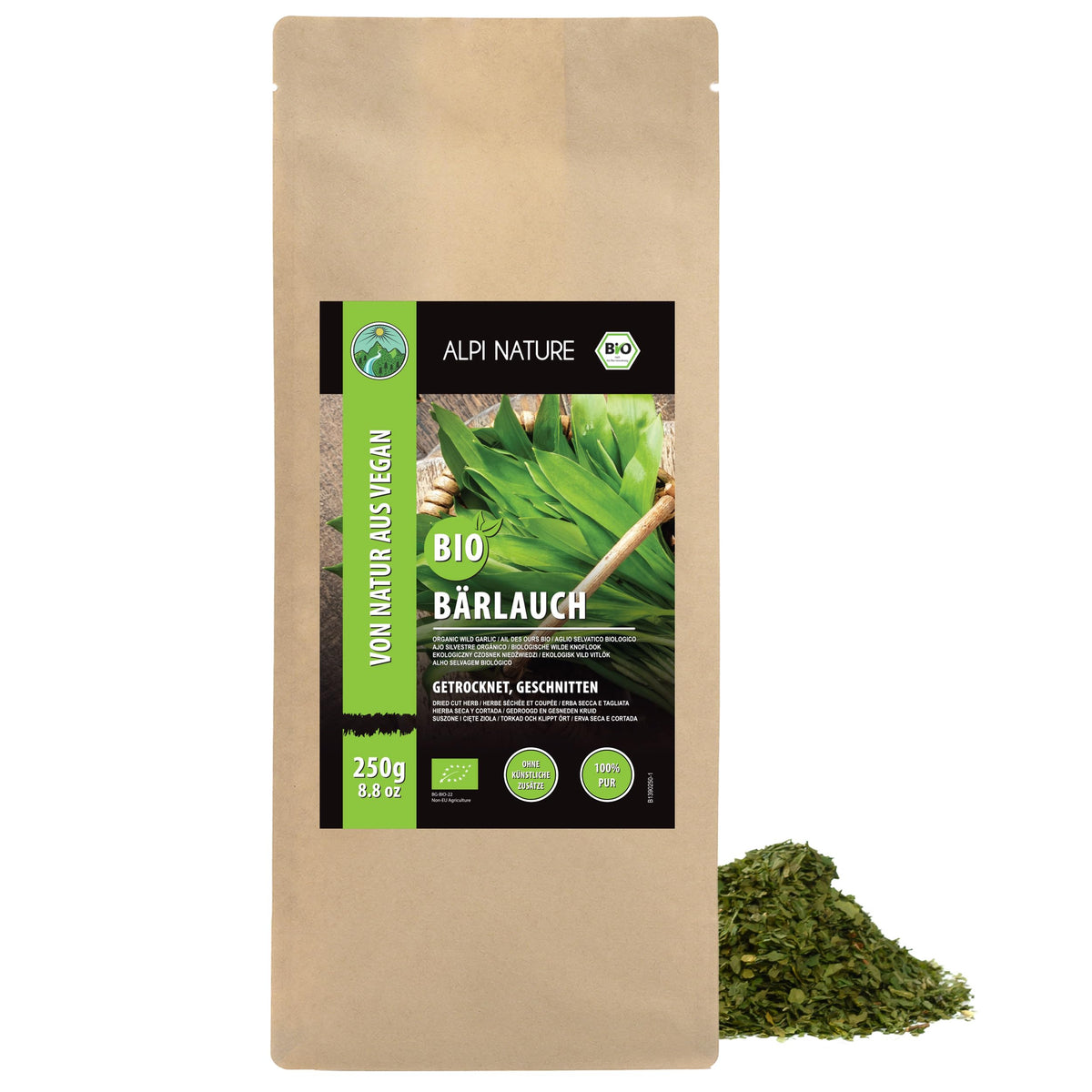 Alpi Nature Organic Wild Garlic 250g 8.8 oz, Dried and Chopped Wild Garlic Leaves for Cooking