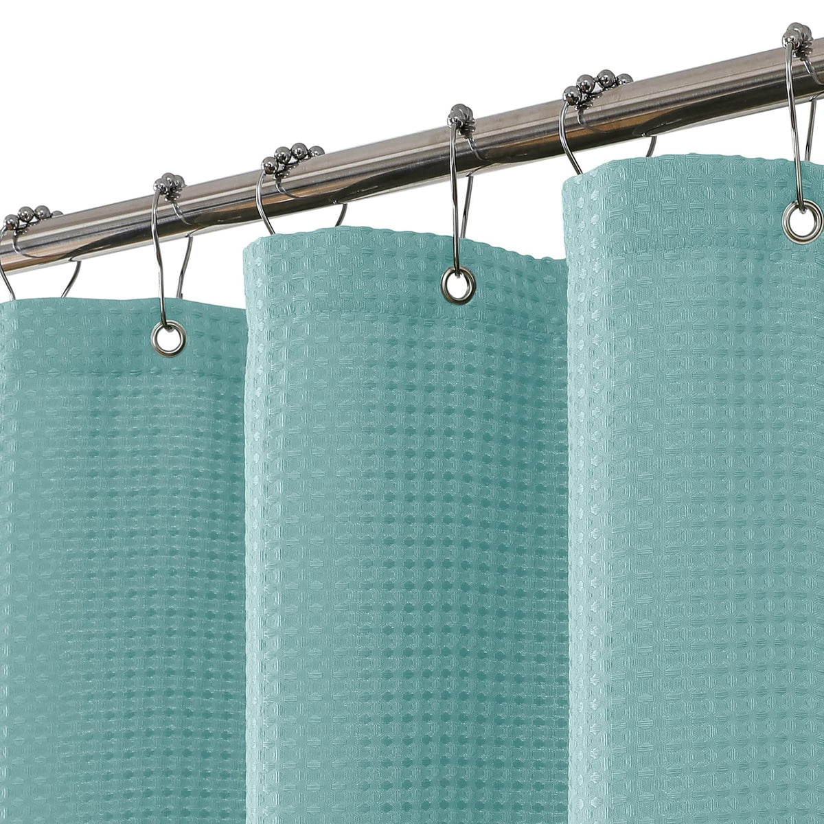 FY&XZH Heavy-Duty Waffle Weave Shower Curtain with Stainless Steel Hooks, Thick Fabric for Bathroom, Hotel, Spa & Salon-92 x 183cm (Blue)