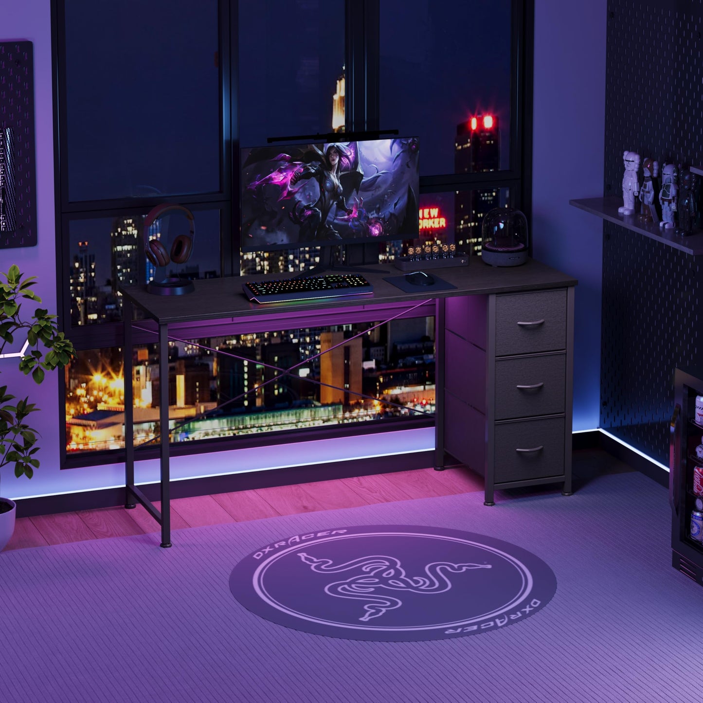 KitMent 120cm Wide Desk, Small Computer Desk with 3 Drawers, Home Office Desk with Adjustable Feet and Sturdy Frame