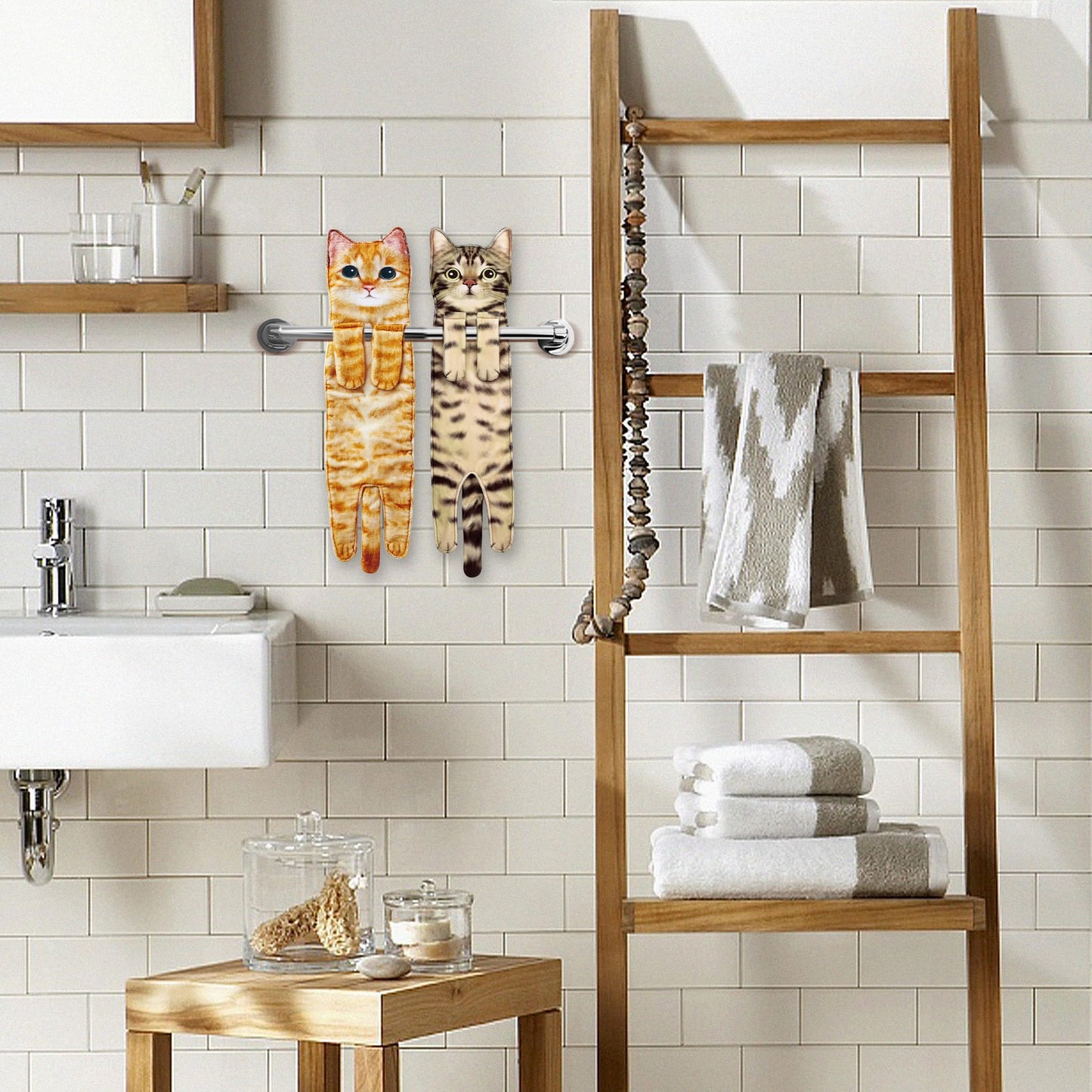 Cat Funny Hand Towels - Cute Bathroom Kitchen Towels Cat Decor Decorative Hanging Face Towels Super Absorbent Soft -Unique Mothers Day Birthday