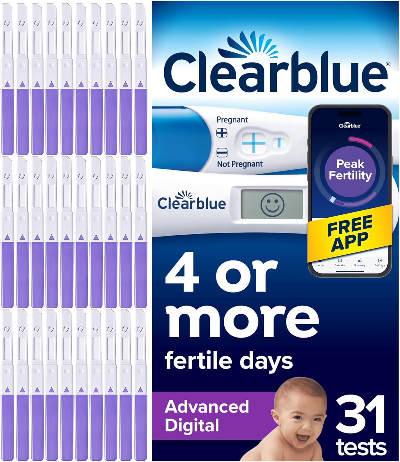 Clearblue 30 Digital Ovulation Tests and 1 Pregnancy Test Kit, New but open, scruffy box