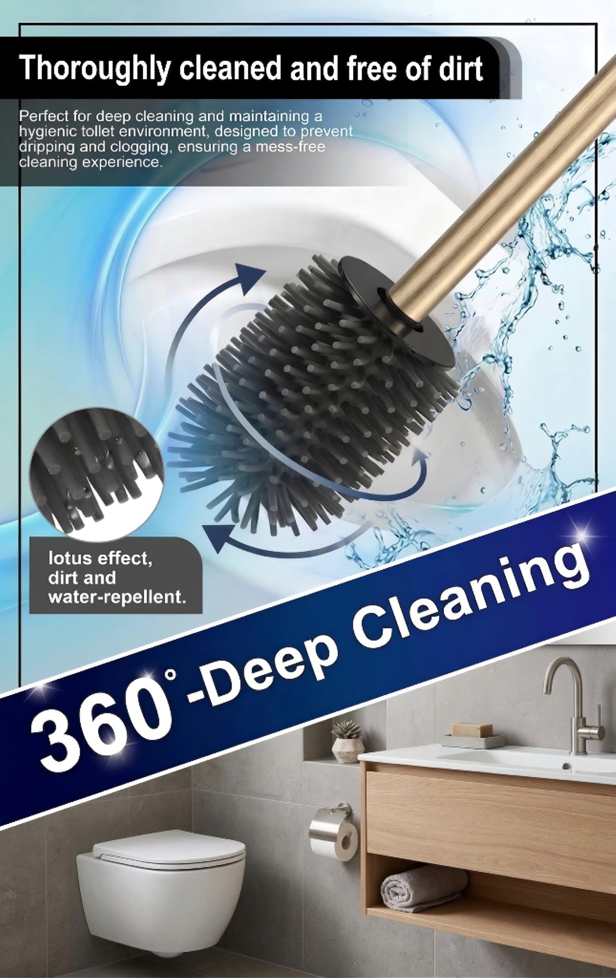 DAZI Toilet Brush with wall mount, Gold Toilet brush rustproof metal modern design