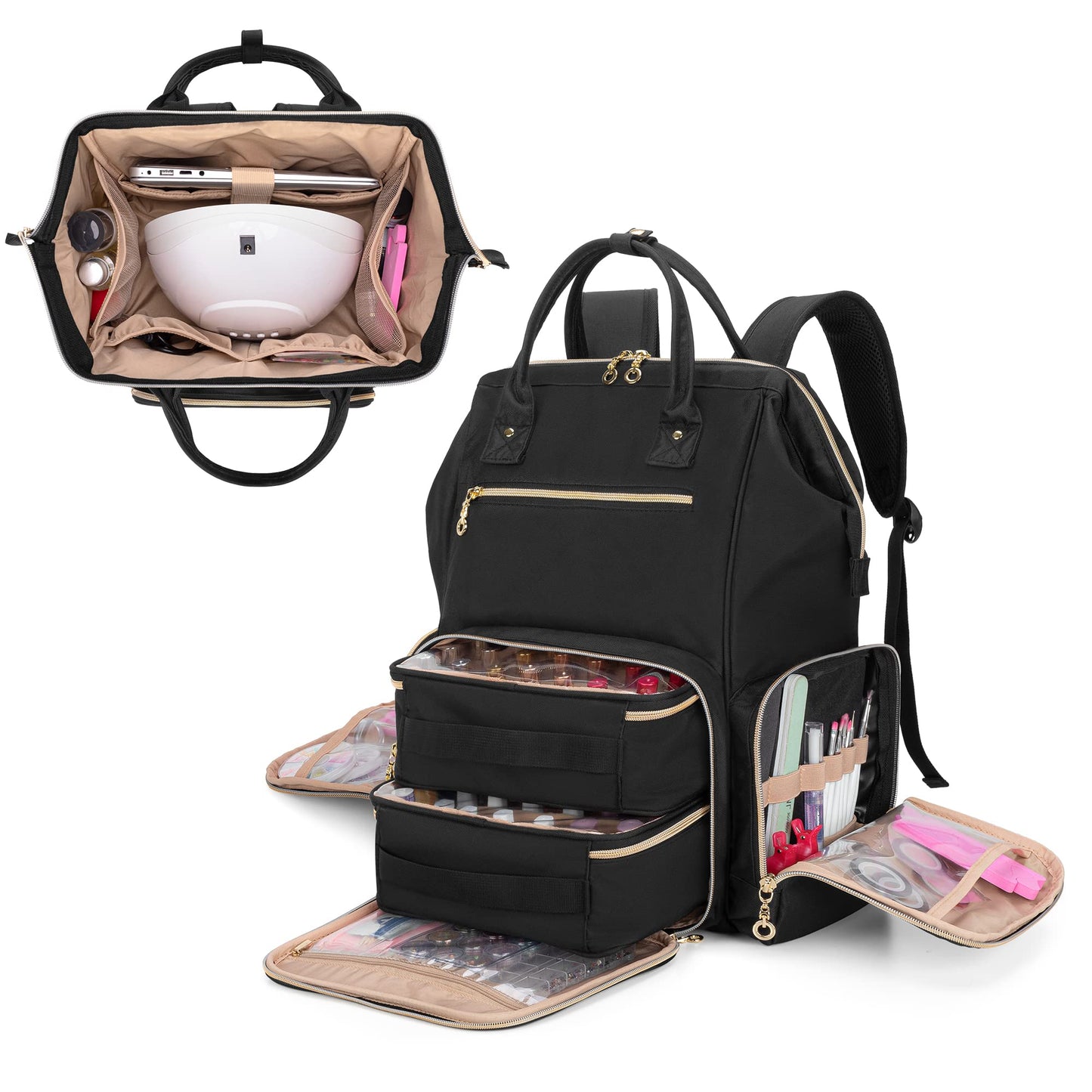 BAFASO Nail Polish Organiser Backpack Holds 56 Bottles and a Nail Lamp, Nail Polish Bag with 2 Removable Pouches and Tools Storage Sections (Patented