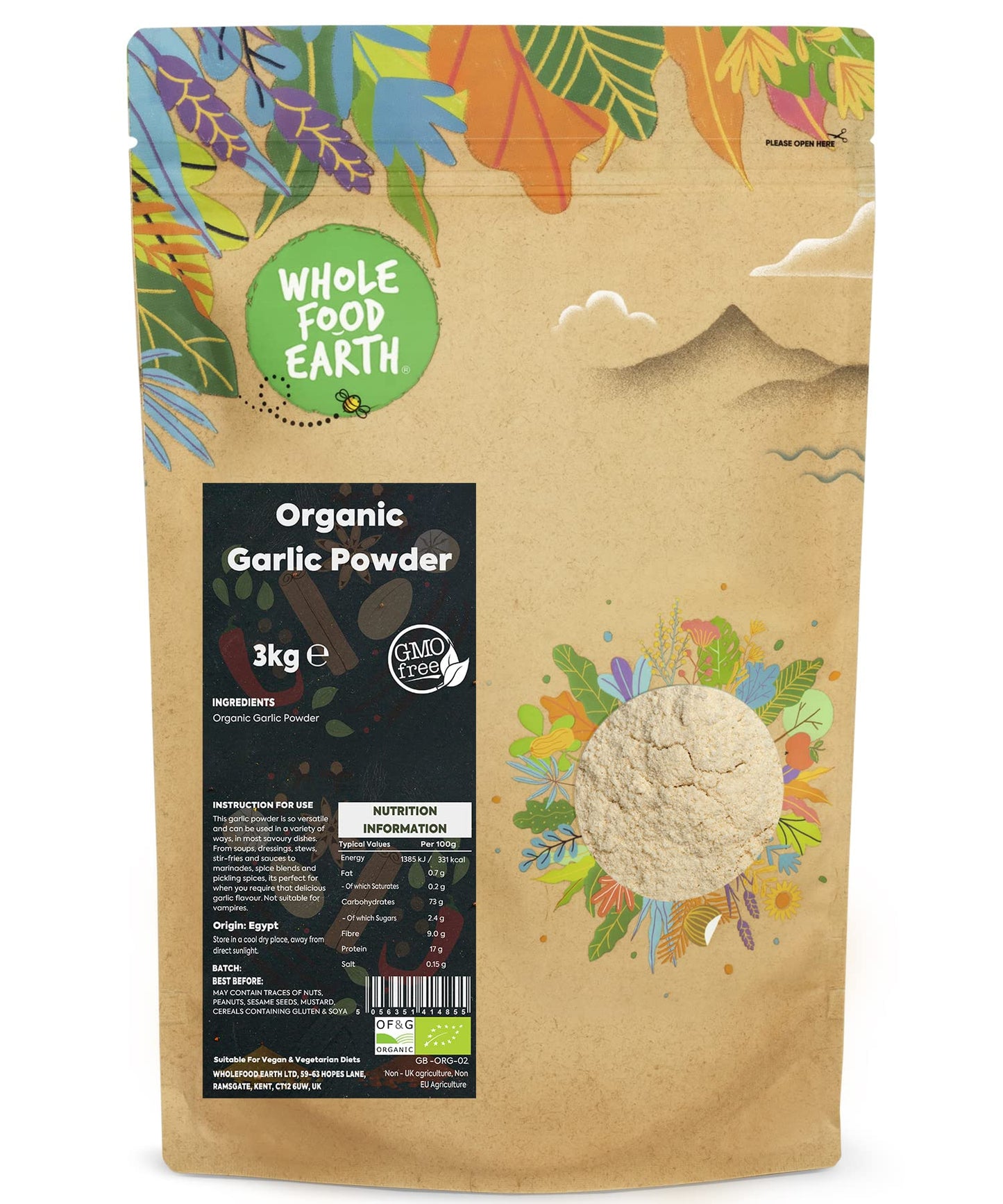 Whole Food Earth? - Organic Garlic Powder 3 kg | GMO Free | Certified Organic