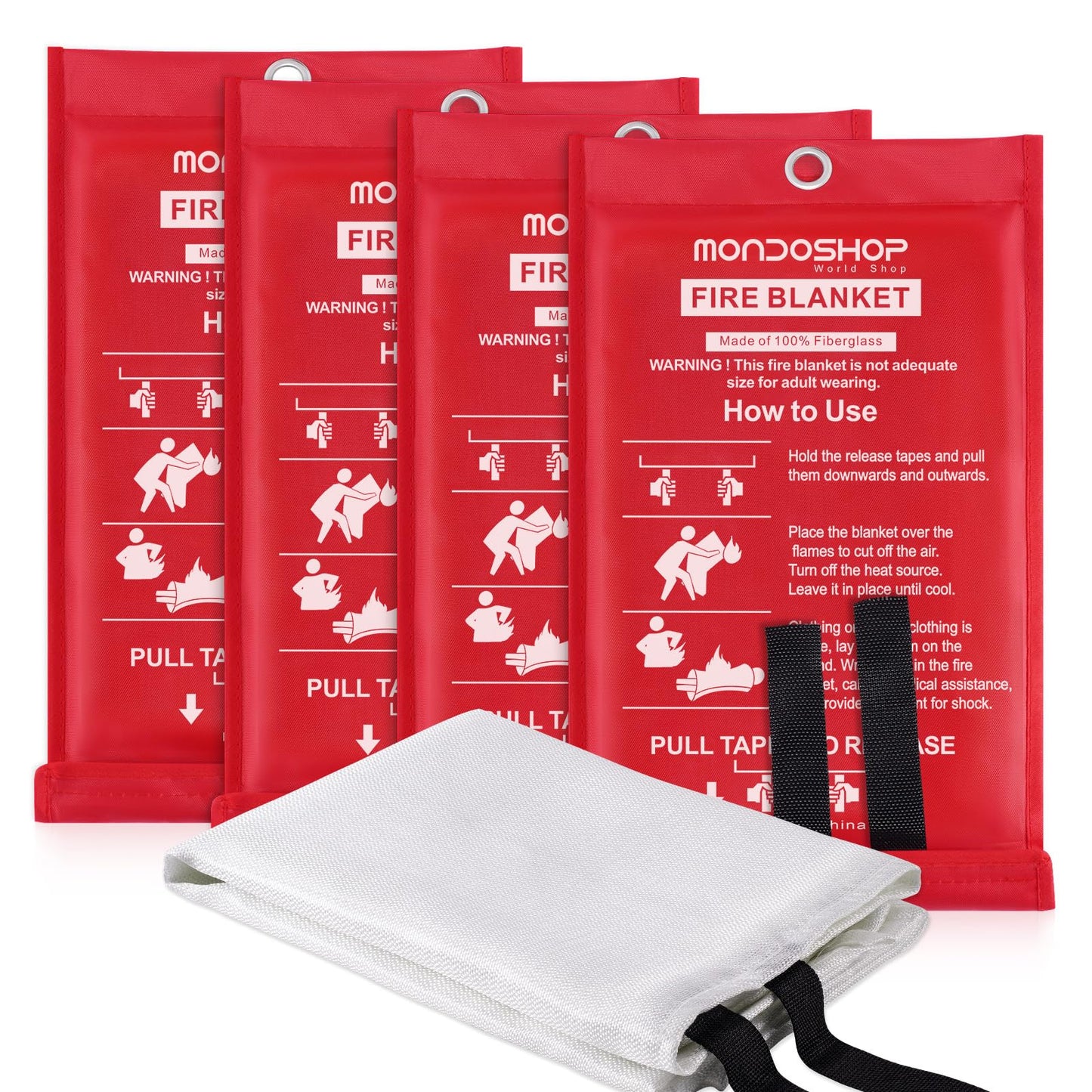Kitchen Fire Blanket Emergency for Home - Mondoshop TUV Certified Fire Resistant Blanket for Car, Office, Warehouse, Fireplace, Camping, Picnic,