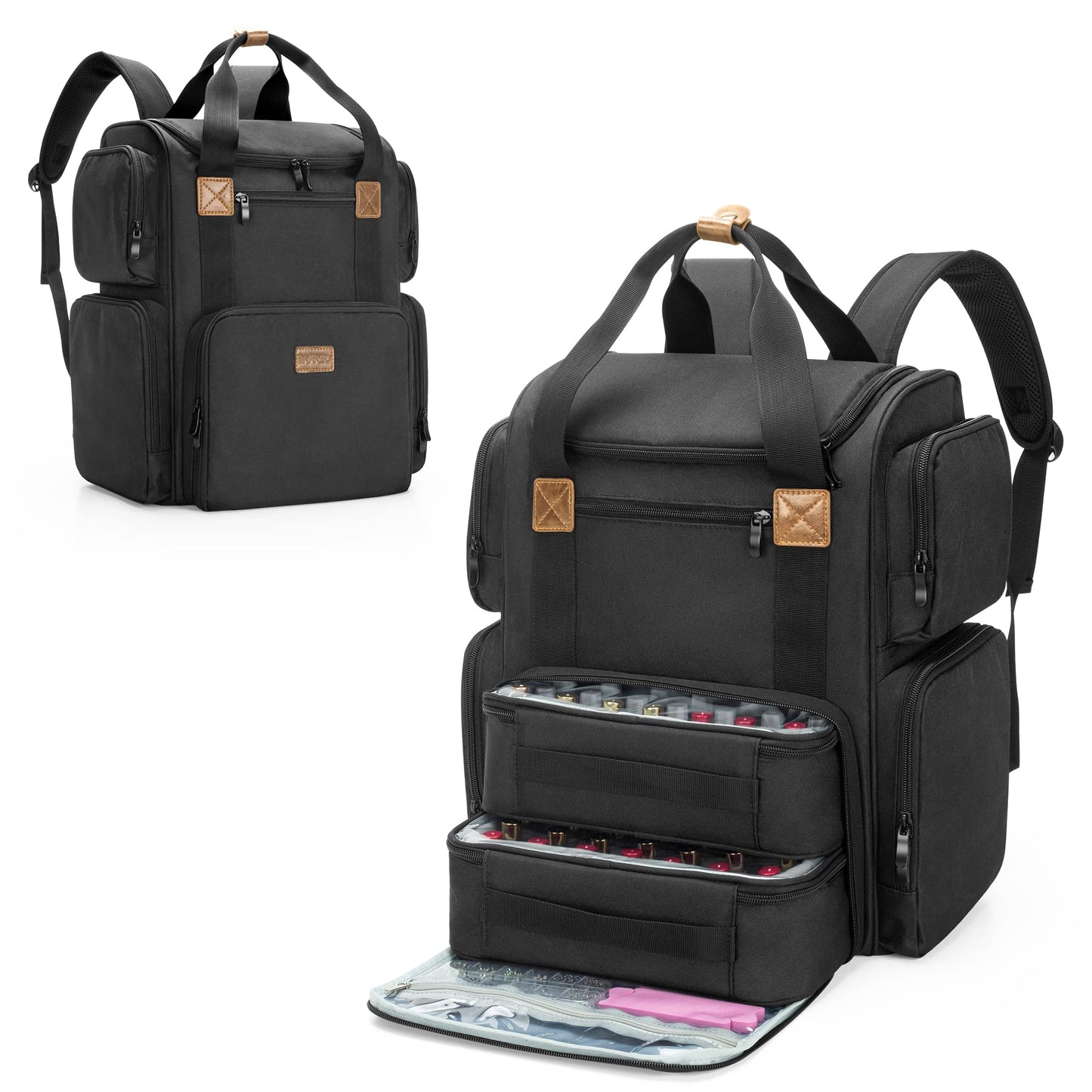 BAFASO Nail Polish Organiser Backpack Holds 70 Bottles and a Nail Lamp, Nail Polish Organiser Case with 2 Removable Pouches and a Laptop Sleeve