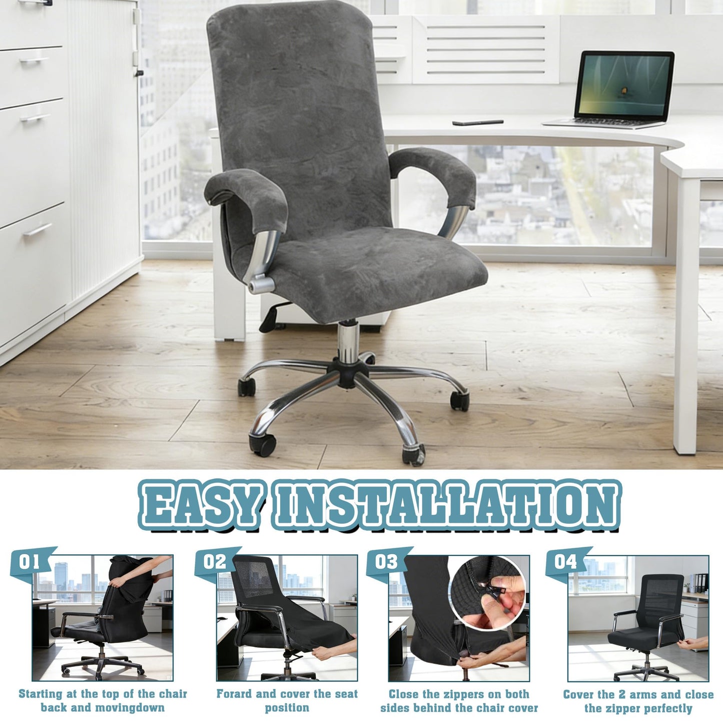 Office Chair Covers, Desk Chair Cover Universal Stretch Velvet Slipcover, Washable Plush Computer Chair Protector with Arm Covers