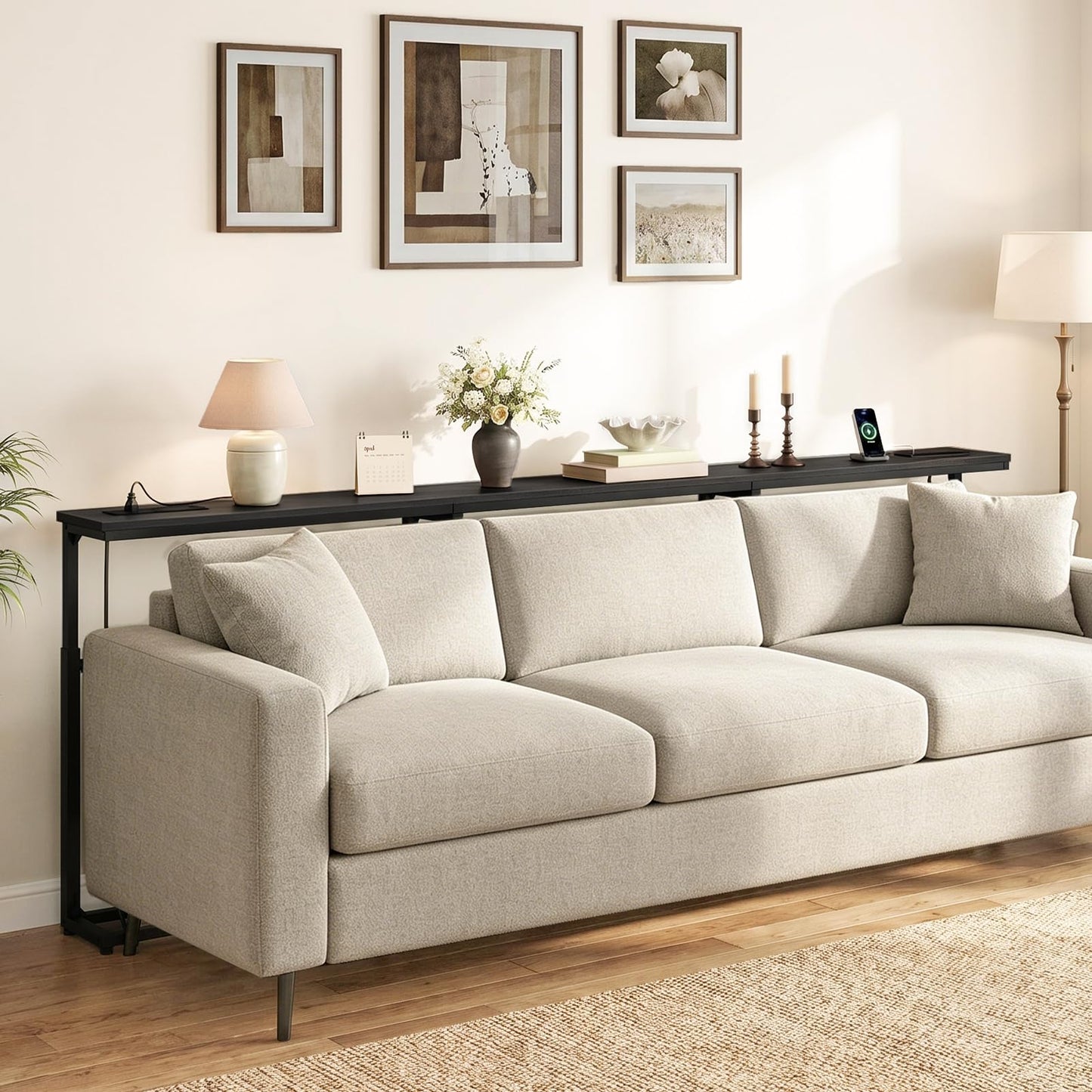 HOOBRO 200 cm Long Behind Sofa Console Table with 2 Power Outlets