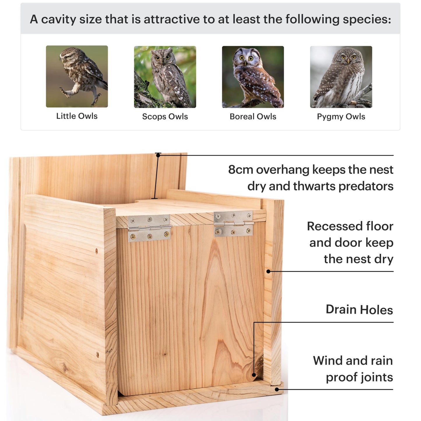 WHITEHORSE Large Owl House - Premium Cedar Wood - Weatherproof Design - 41 x 30 x 28 cm - A Nesting Owl Box for Several UK Owl Species