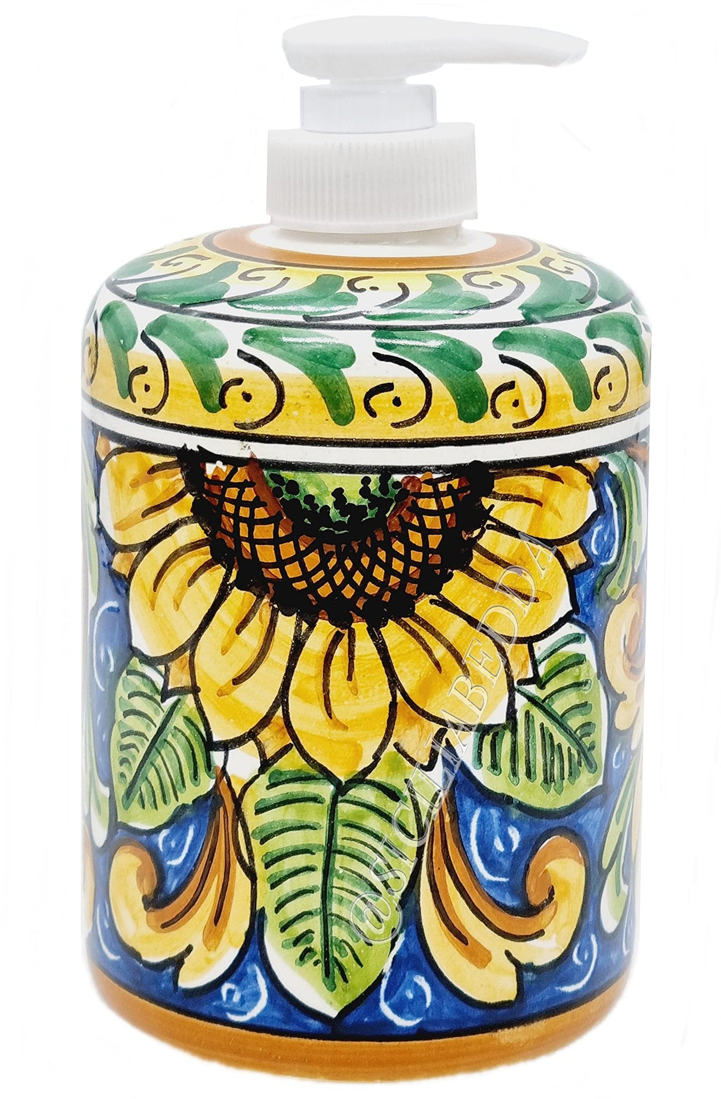 Sicilia Bedda - Caltagyron Ceramic Liquid Soap Dish - Painted Entirely by Hand - Height 15 cm (Sunflower)