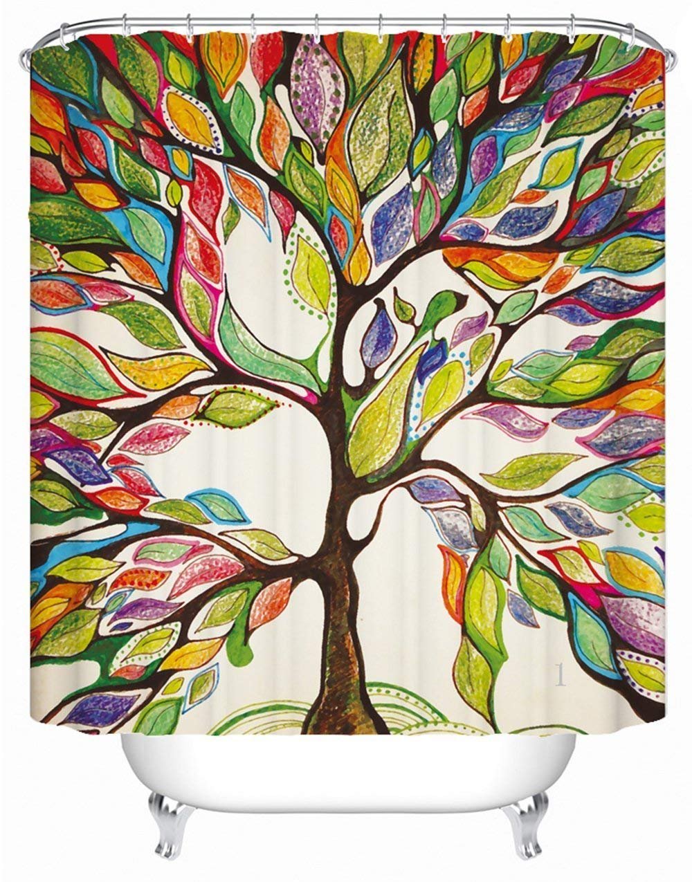 X-Labor Polyester Shower Curtain with Anti-Mould Waterproof Textile Fabric for Bathroom 240*200cm (BxH) Colourful Tree