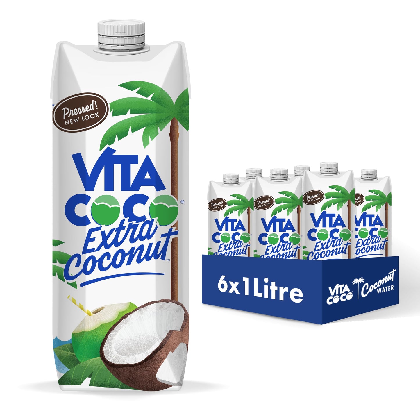 Vita Coco Extra Coconut Water Multipack 1 Litre x 6, Pressed Coconut Water, Packed With Electrolytes, Gluten Free, Full Of Vitamin C, Low-Calorie