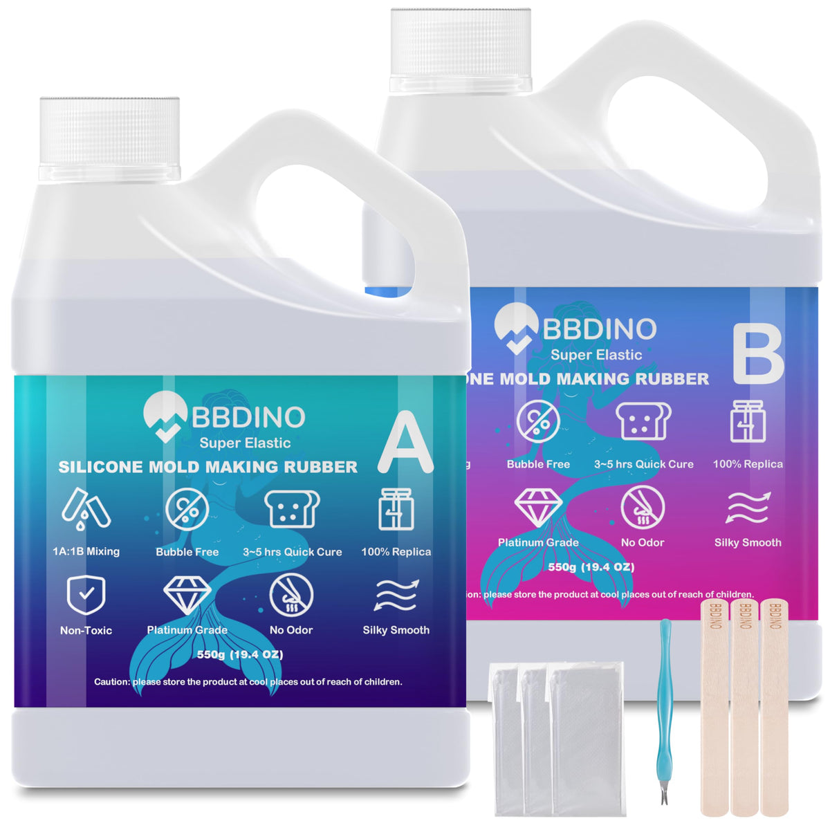 BBDINO Silicone Mould Making Kit, 2.42lb(38.8oz) Super Elastic Liquid Silicone for Mould Making, 3h Fast Cure Silicon Rubber for Moulds Casting of