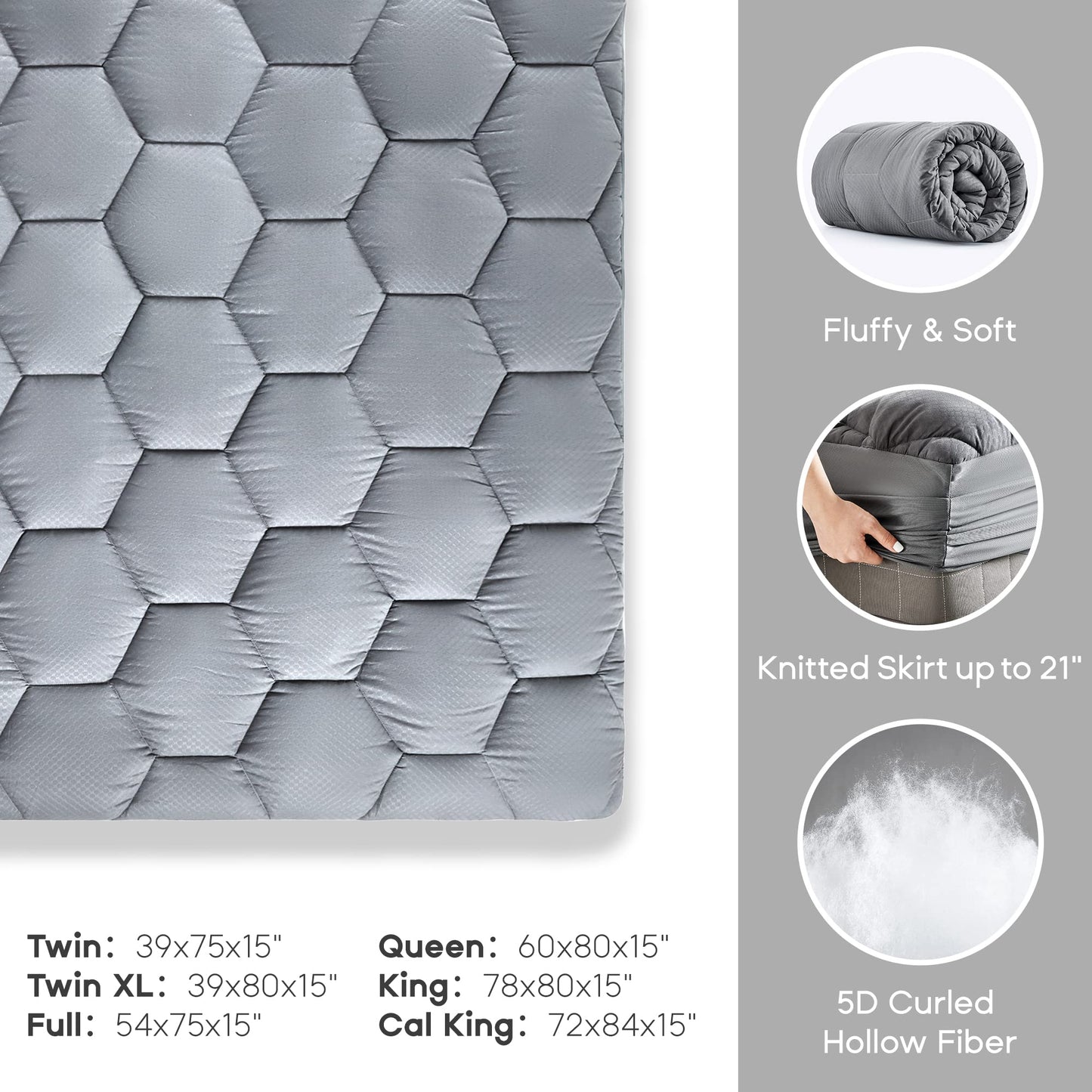 SONIVE Waterproof Mattress Topper Ultra Fluffy Soft Pad Breathable Noiseless Fitted Mattress Thick Protector Premium Alternative Filling Topper for