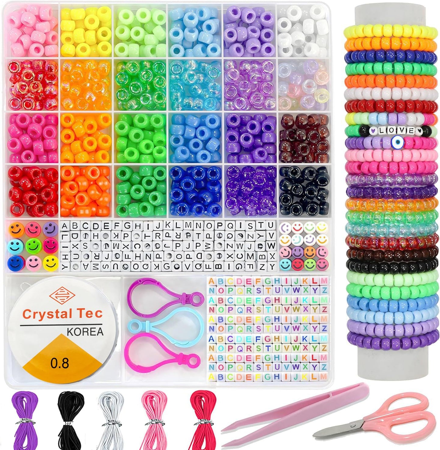 MAIQIEU 24 Color Pony Beads Bulk 1100 Pcs,Kandi Beads for Necklace Jewelry Making Earring Hair Braiding,Bracelets Making Kits,Hair Bead, Bracelet