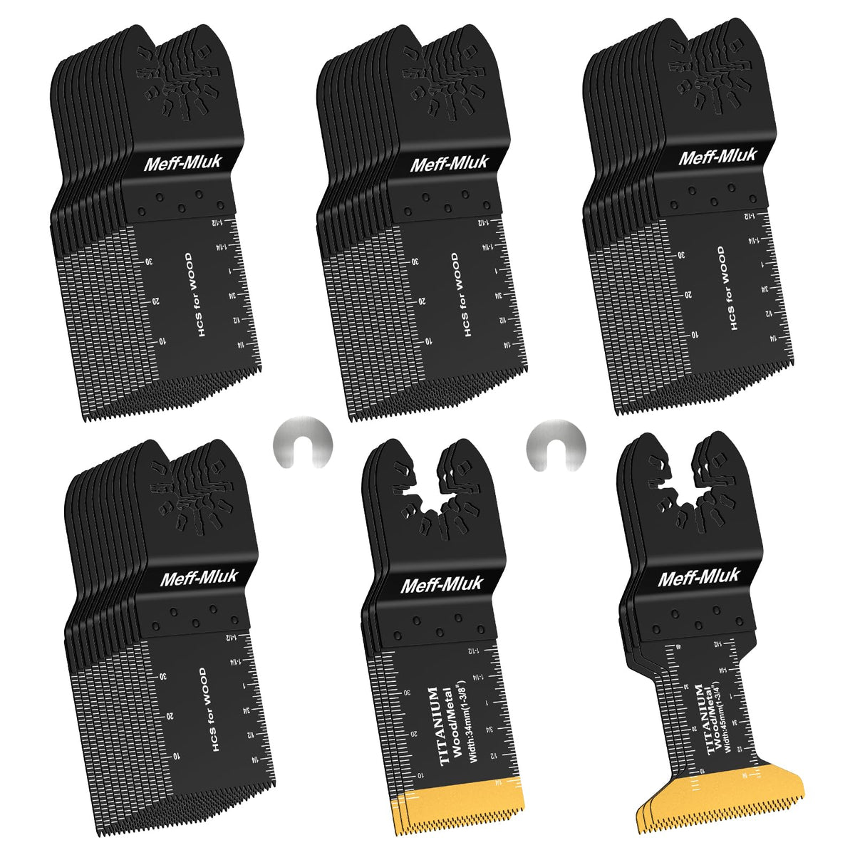 Meff-Mluk 50PCS Oscillating Tool Blades, Professional Universal Titanium Multitool Blades for Wood Plastics Metal Cutting, Quick Release Multi Tool