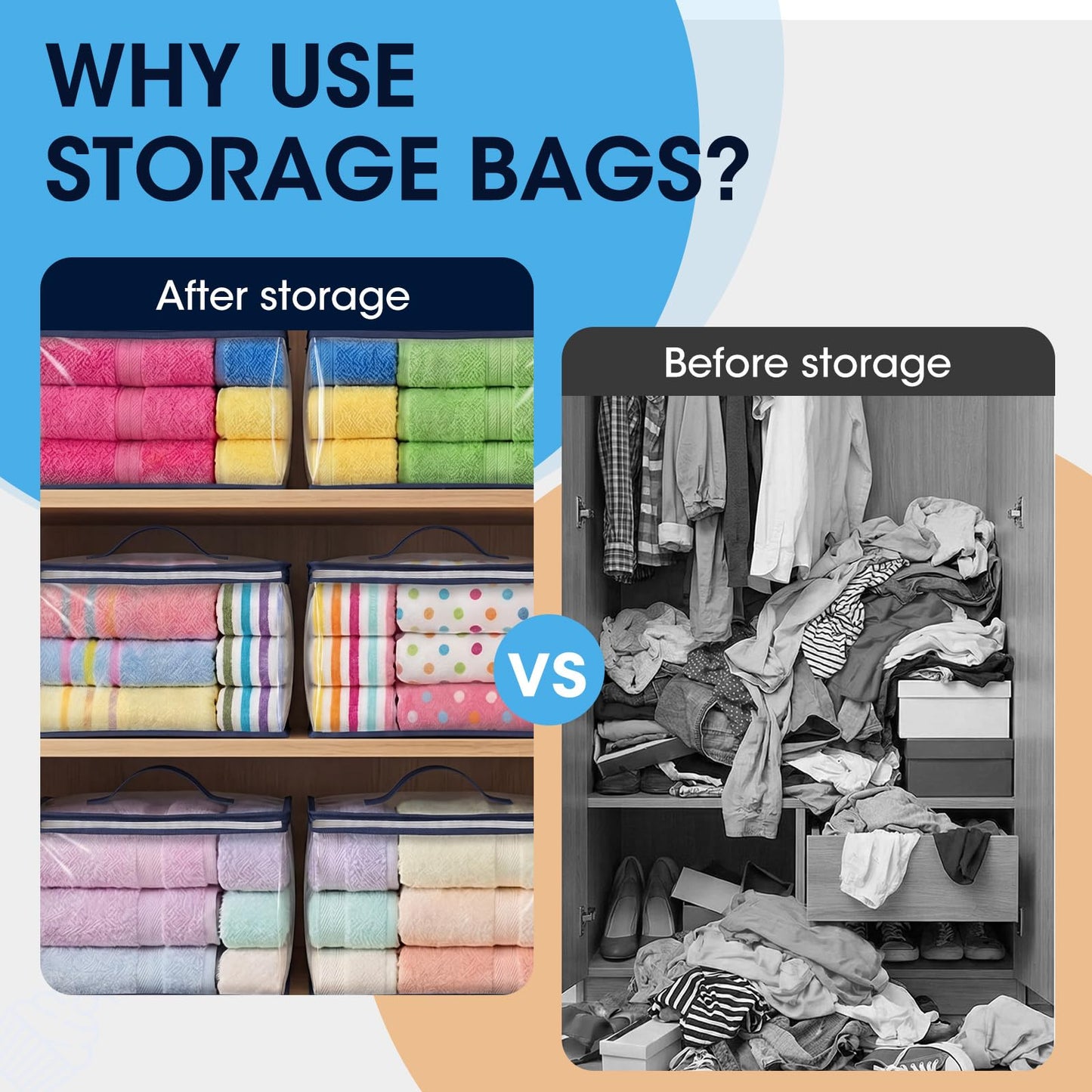 Dexpally 8pcs Clothes Storage Bags with Zips Clear Storage Bags Bedding Storage Clear Underbed Storage Bags for Closet Linen Sweater Bed Sheet