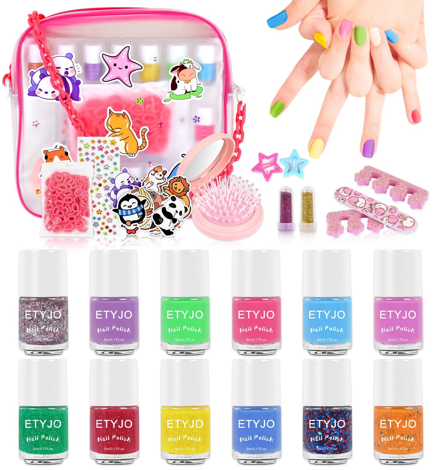 ETYJO Kids Nail Polish Sets For Girls- Non Toxic Nail Polish For Kids 12 Colors Girls Nail Varnish Sets,Peel Off Childrens Nail Varnish For Toddler