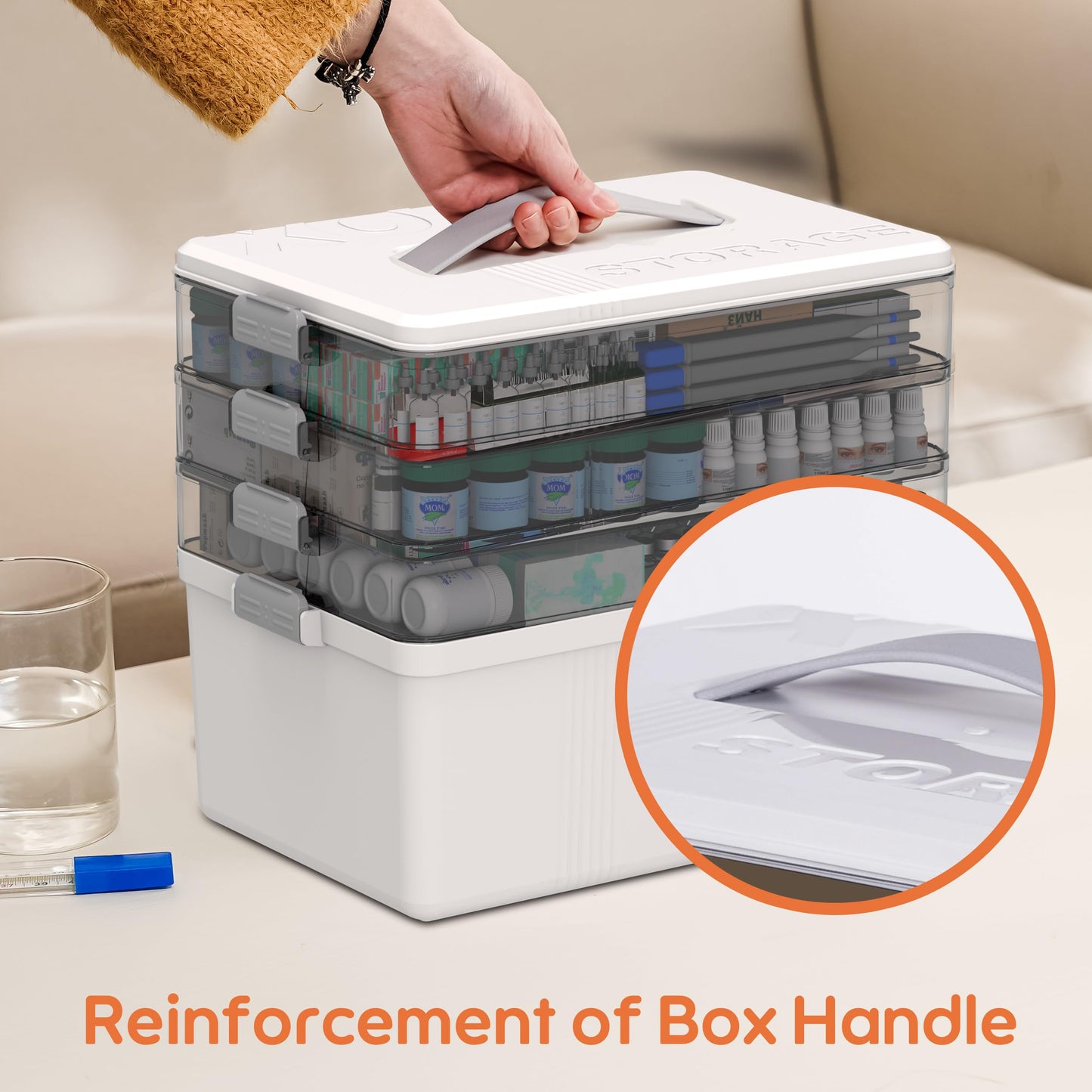 Citylife 3-Layer Medicine Storage Box, Medication Storage Box with Handle, Household Medical Organiser Portable Emergency First Aid Container for