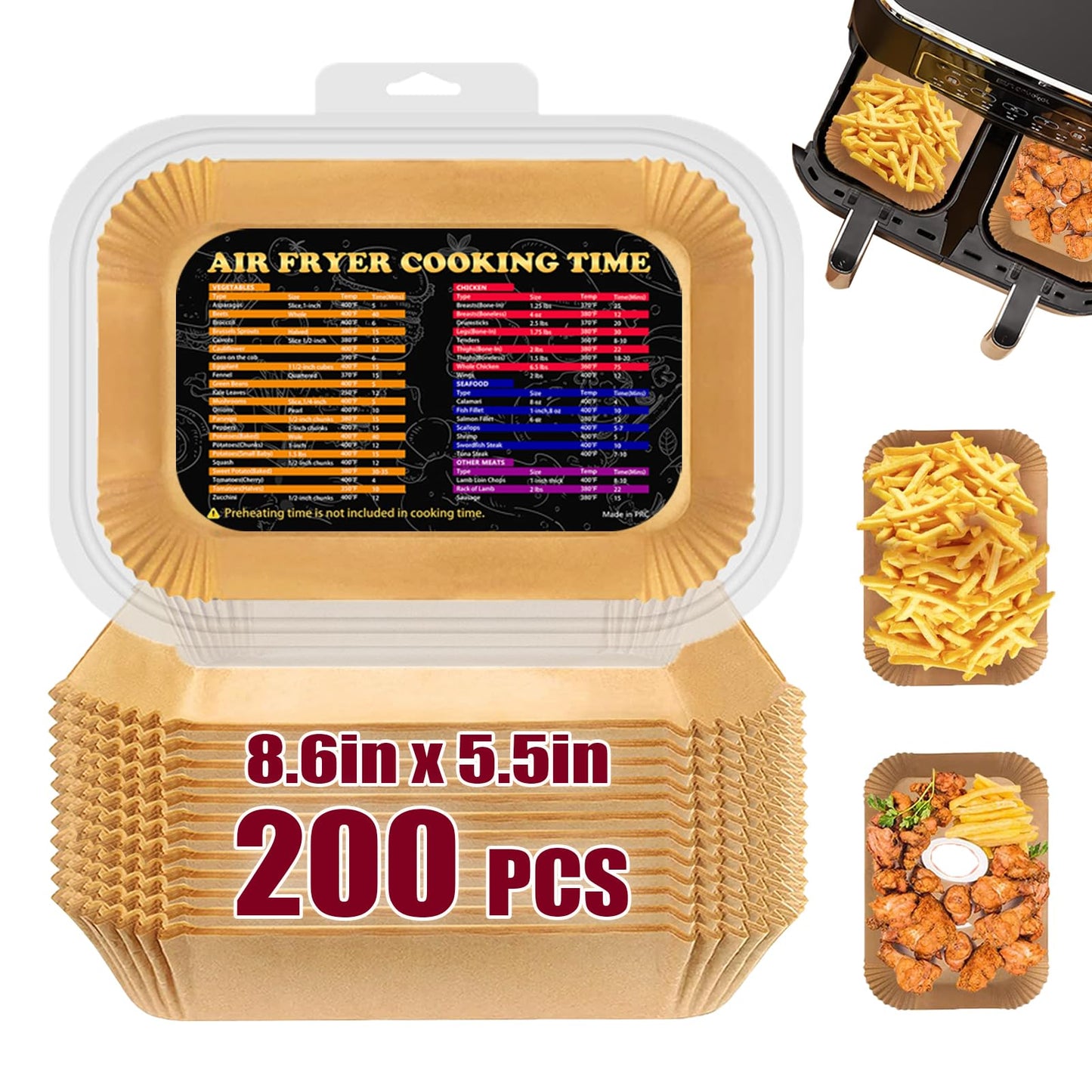 Air Fryer Liners for CHEFMAN 5.6L Dual Air Fryer Oven, 200PCS Air Fryer Parchment Paper Liners for Ninja Dual AF300UK, AF400UK, DZ400UK, Keplin 9L,