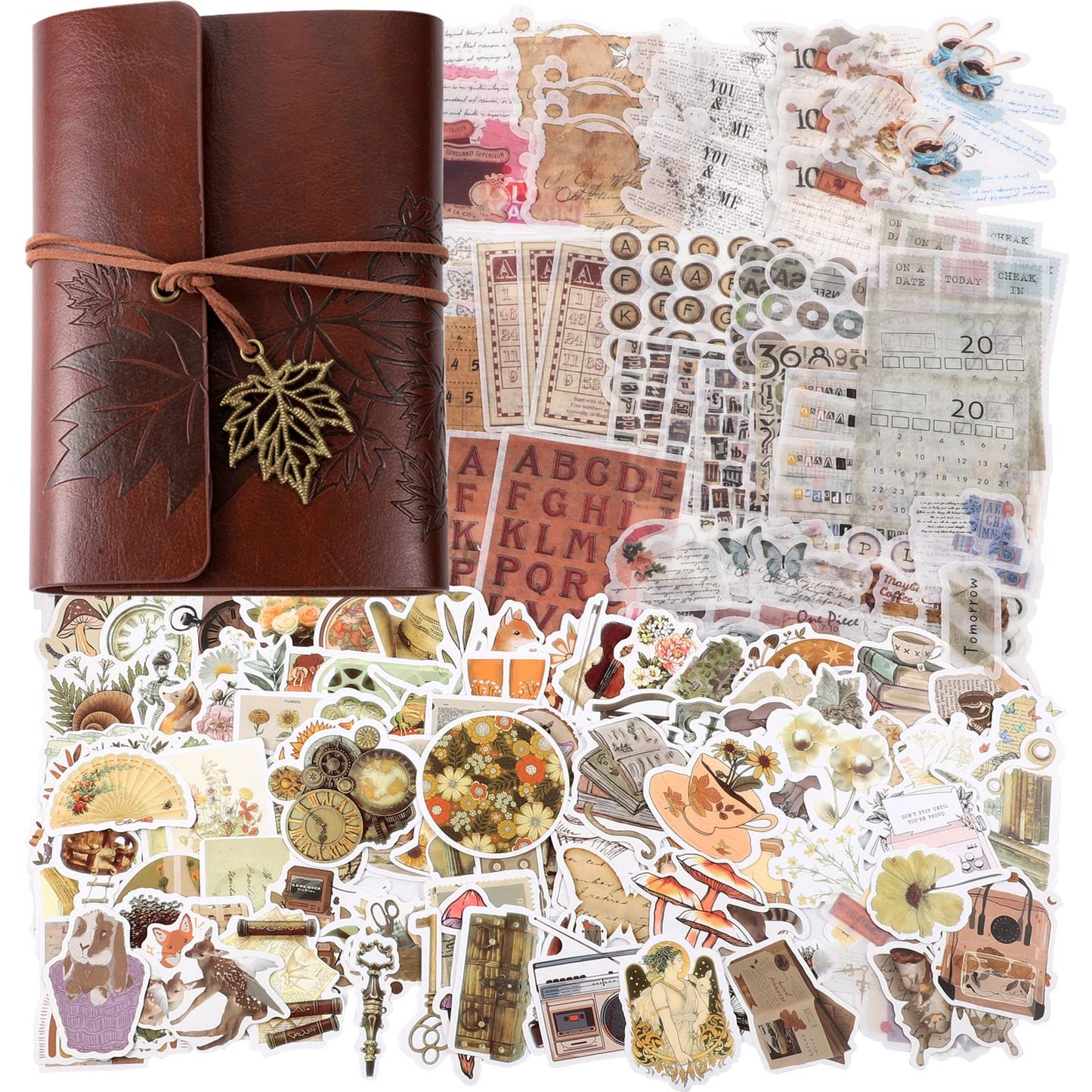 228 Pcs Vintage Scrapbooking Sticker Paper with A7 Scrapbook for Journaling Retro Collection Aesthetic Stickers Washi Stamping Craft Kits Collage