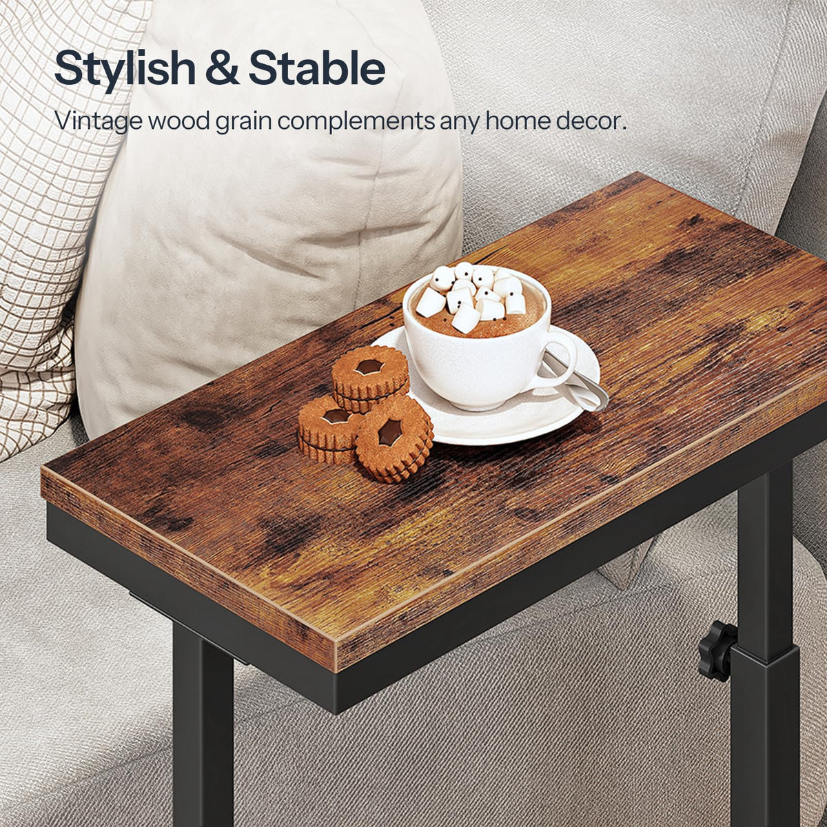HOOBRO Narrow Side Table, 48-80 cm Height Adjustment, 2-Tier Slim Sofa End Table, Bedside Table, Couch Table for Small Spaces, Living Room, Bedroom