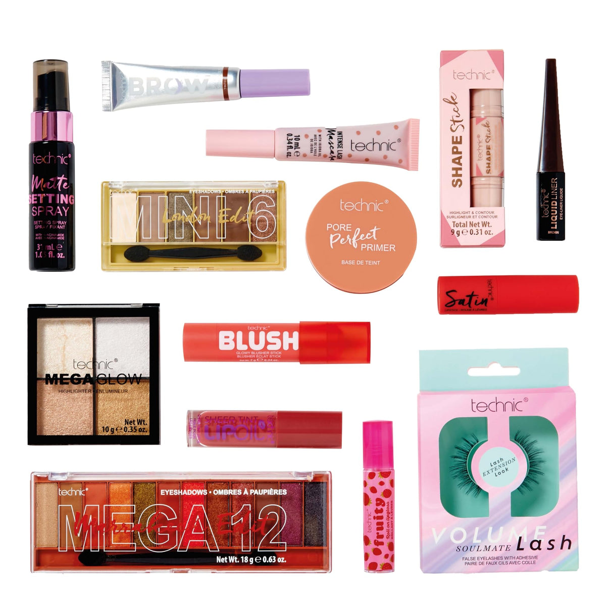 Technic Mega Trends 14 Piece Gift Set - Full Size Cosmetic Gift Box - Products for Eyes, Cheeks, Face & Lips - Perfect for Makeup Enthusiasts - Vegan