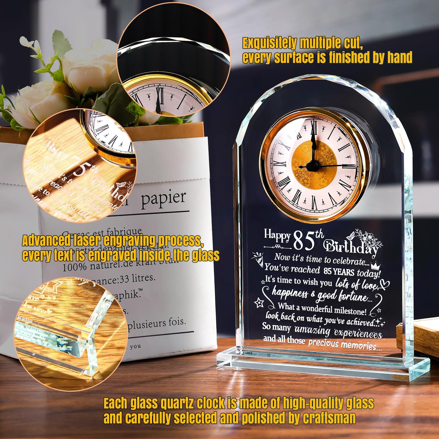 Ornalrist 85th Birthday Quartz Clock Gifts for Women Men, Happy 85th Birthday Presents Blessing for Friends Mum Her Turning 85 Years Old