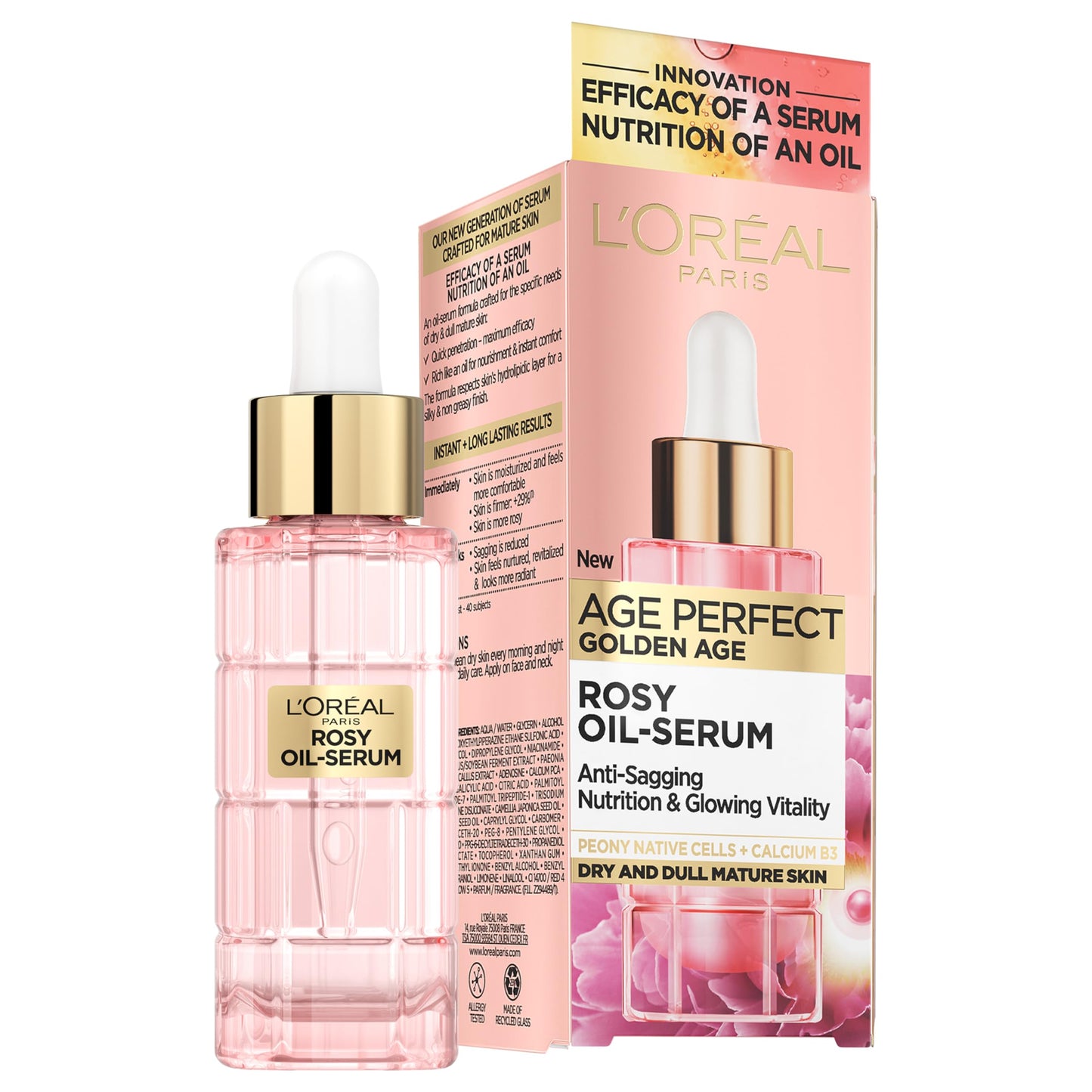 L'Oreal Paris Age Perfect Golden Age Rosy Oil Face Serum, Infused with Peony Cells, Visibly Boosts Skin Radiance & Brightens Complexion for a Healthy