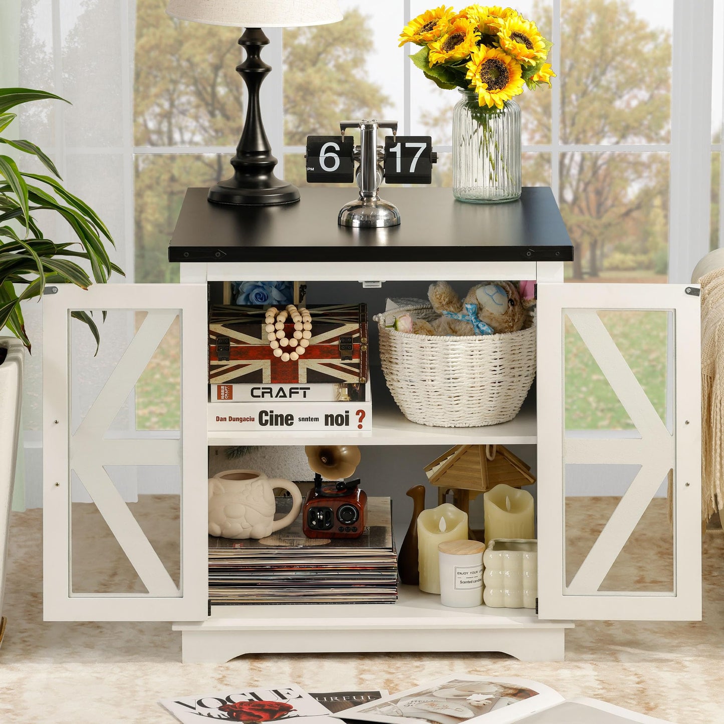 BEROXII Rustic Wood End Table, 24 inches, Square Nightstand (White)