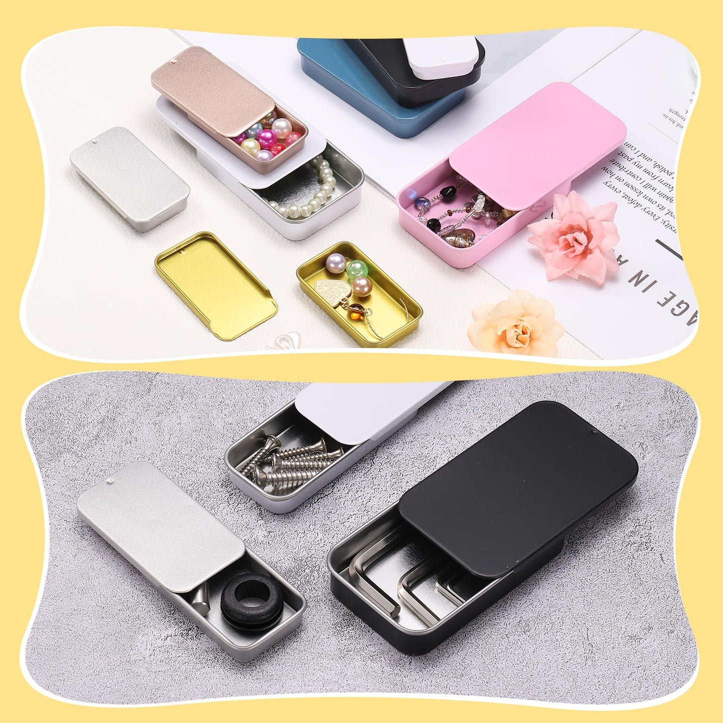 sourcing map 3Pcs Slide Top Tin Containers, Metal Empty Tins Box with Sliding Lids, 3.1"x1.3"x0.4" Rectangular Storage Organizers for Lip Balm