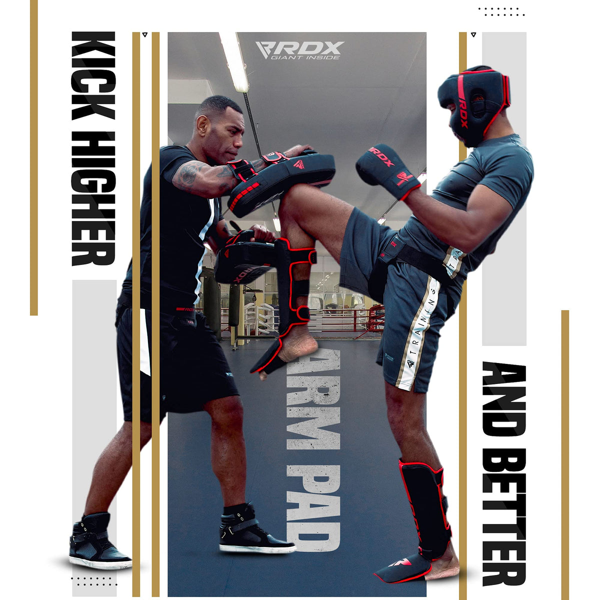 RDX Thai Pads Curved Kickboxing Muay Thai with Solid Handle Grip, Maya Hide Leather KARA Strike Shield for Knees Elbows Kicks Punches, Coaching