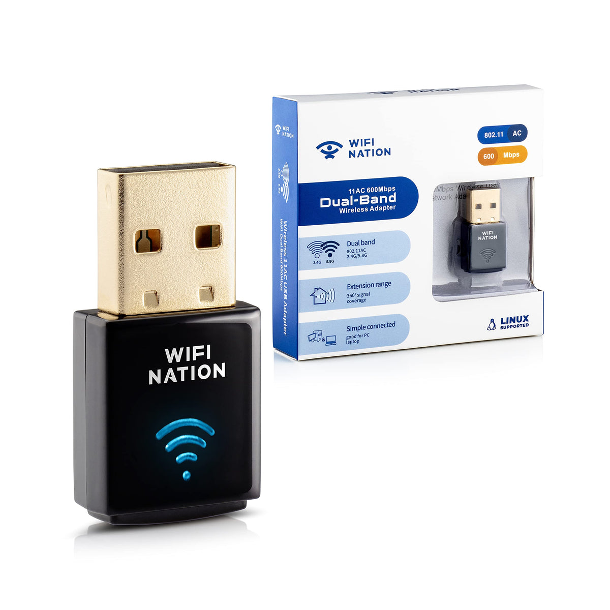 WiFi Nation? WiFI Dongle Mini 802.11ac AC600 USB Wifi adapter, internet dongle, WiFi Connector for PC, Wireless Internet dongle. Dual Band 2.4GHz or
