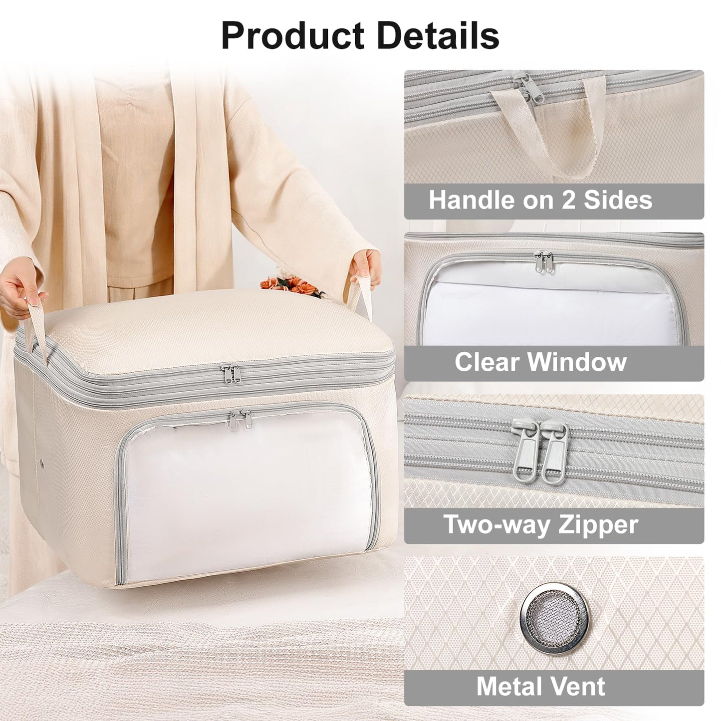 DIMJ Compression Duvet Storage Bags - 2 Pack 260L Self Large Compress Bags Bedding Box with Clear Front-Opening Window Dual Handles and Labels for