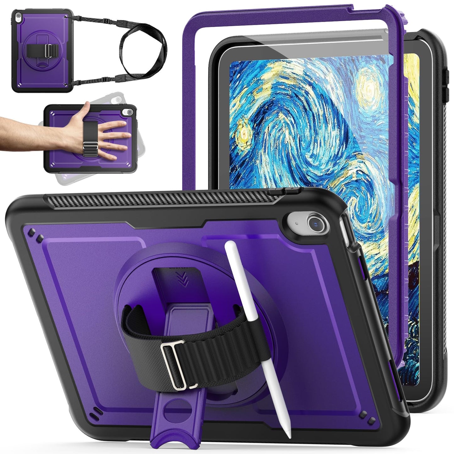 Case for iPad (A16) 11th/10th Generation 11/10.9 Inch 2025/2022, Sturdy Duty Full-Body Shockproof Protective Case with Screen Protector, Hand/Shoulder