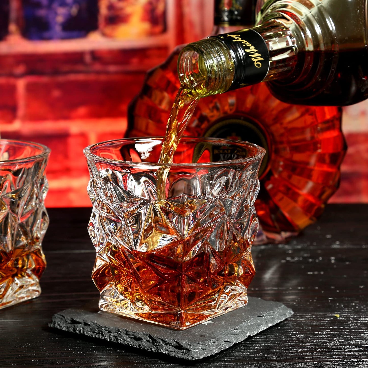 Large Whisky Stones and Glasses Gift Set,Whisky Rocks Chilling Stones in Handmade Wooden Box-Cool Drinks Without Dilution-Whisky Glasses Set of 2,Six