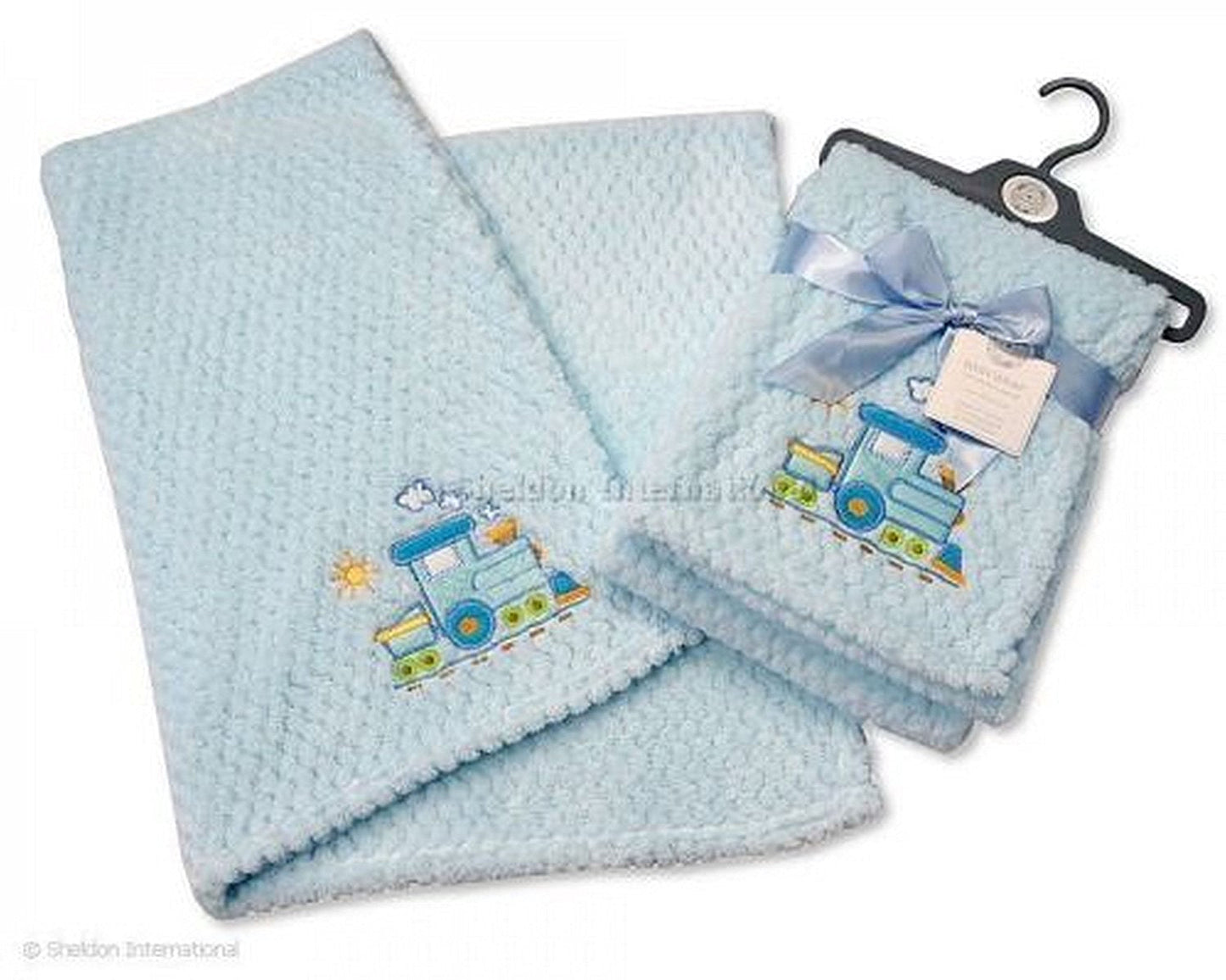 Butterfly/Train Decorated Blue Baby Blanket 75 x 100 cm - bw-112-938p Waffle