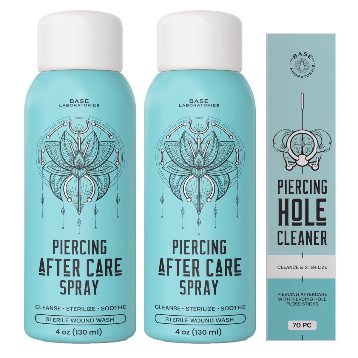 Base Labs Piercing Aftercare Spray Piercing Cleaning Solution | 240ml | Saline Solution Piercing | Cleanses & Soothes for Keloid Bumps on Ears & Nose
